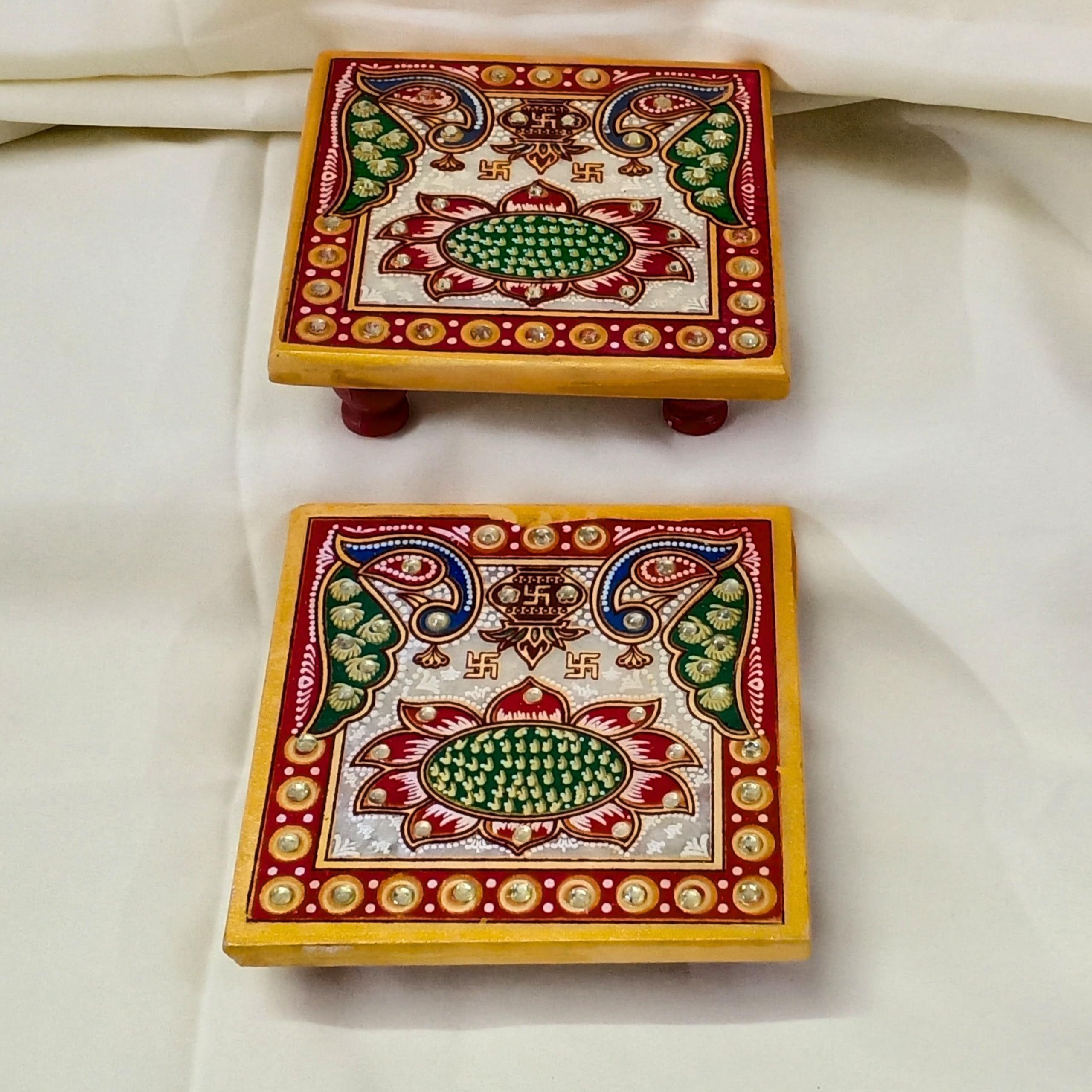 Photo 1 of Craftslook Handcrafted Marble Chowki Set (2) - 4" Multicolor