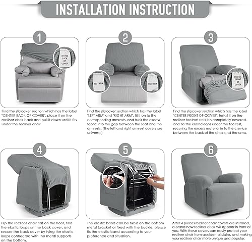 Miniatura 71 de TAOCOCO Fundas para sofá reclinable, 8 piezas, fundas elásticas para sofá grande de 3 asientos, fundas reclinables, protector de muebles con patrón