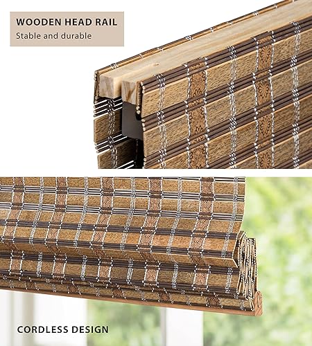 Miniatura 2 de LazBlinds Persianas romanas de bambú inalámbricas sin herramientas, sin taladro, tratamiento de ventana para filtrar la luz, persianas de bambú