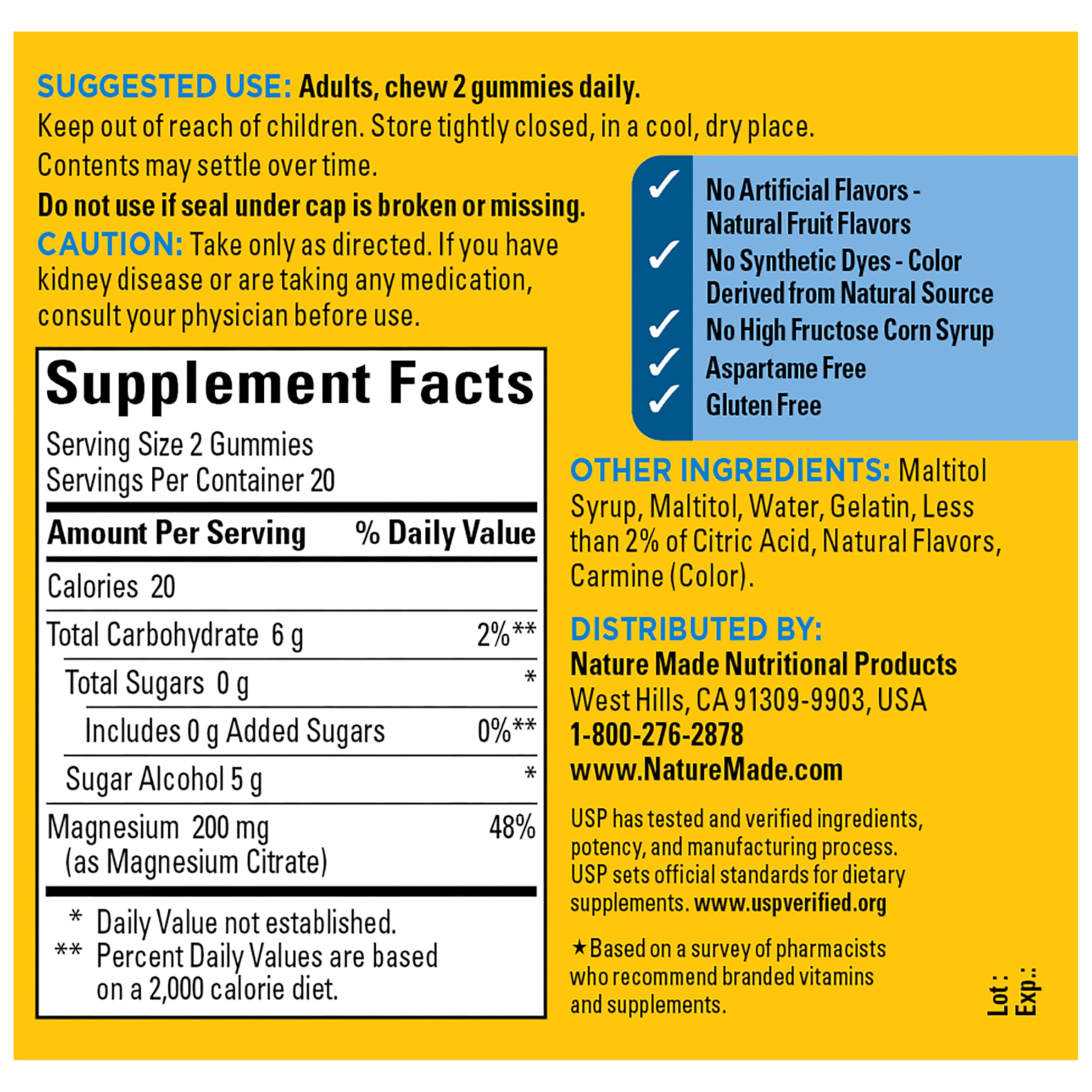 Nature Made Zero Sugar Magnesium Citrate 200mg per Serving, 40 Gummies — Amazon image 9