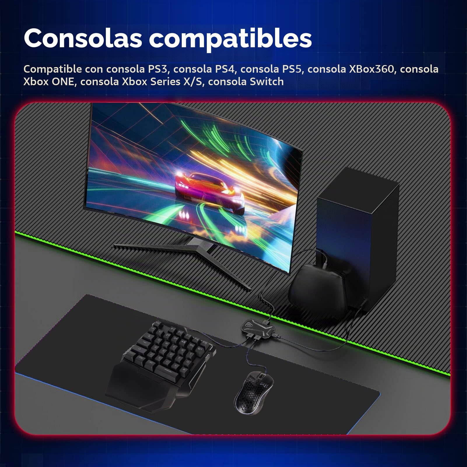 Combo de Convertidor de Ratón y Teclado para Juegos de Media Mano, Juego de Convertidor de Ratón y Teclado con Cable Silencioso para para XboxONE para Switch