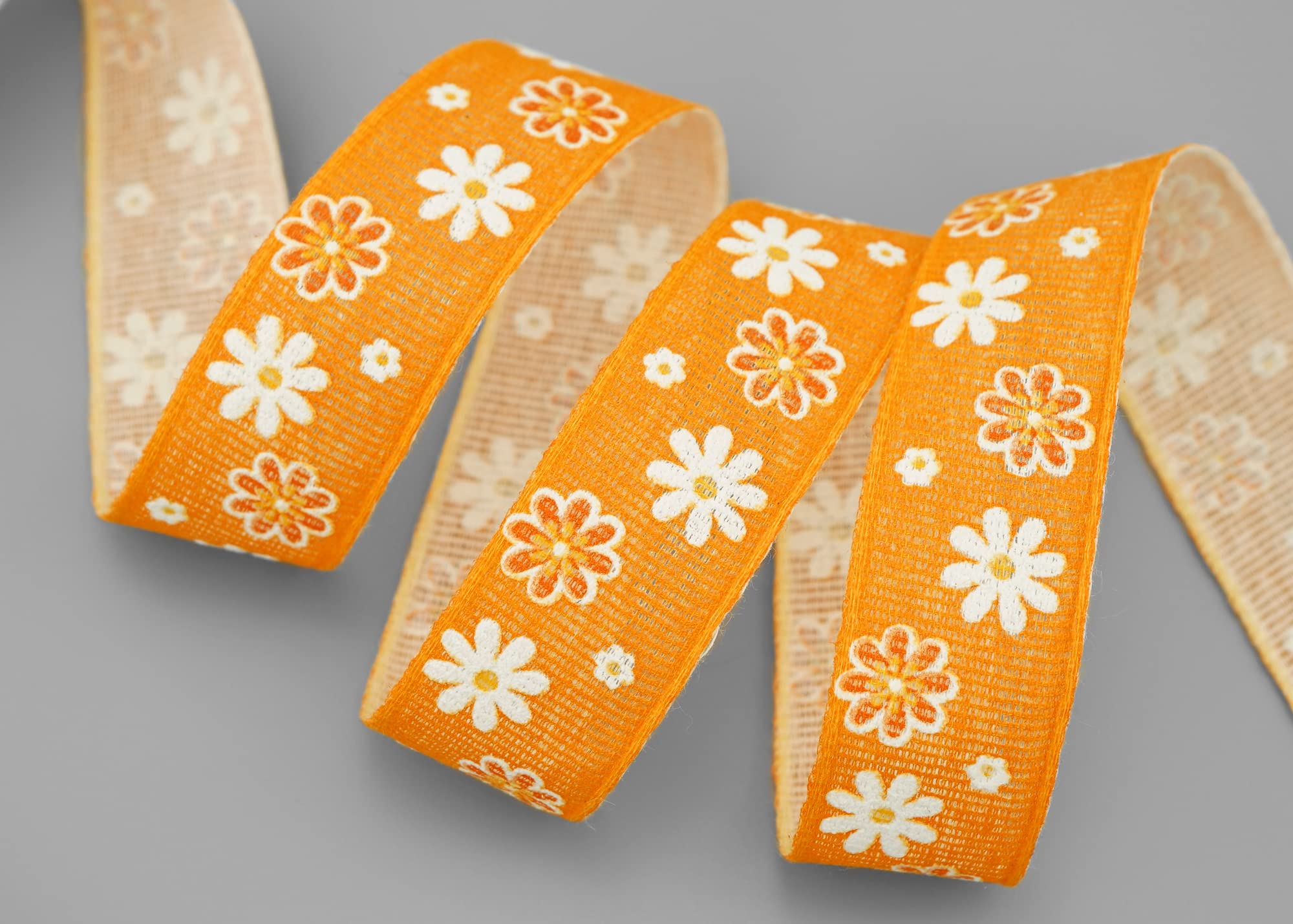 finemark Nastro di cotone con fiori gialli, 20 m x 25 mm, nastro decorativo in cotone, 100% biodegradabile, ecologico, senza filo, per primavera, Pasqua, estate, bambini, compleanno
