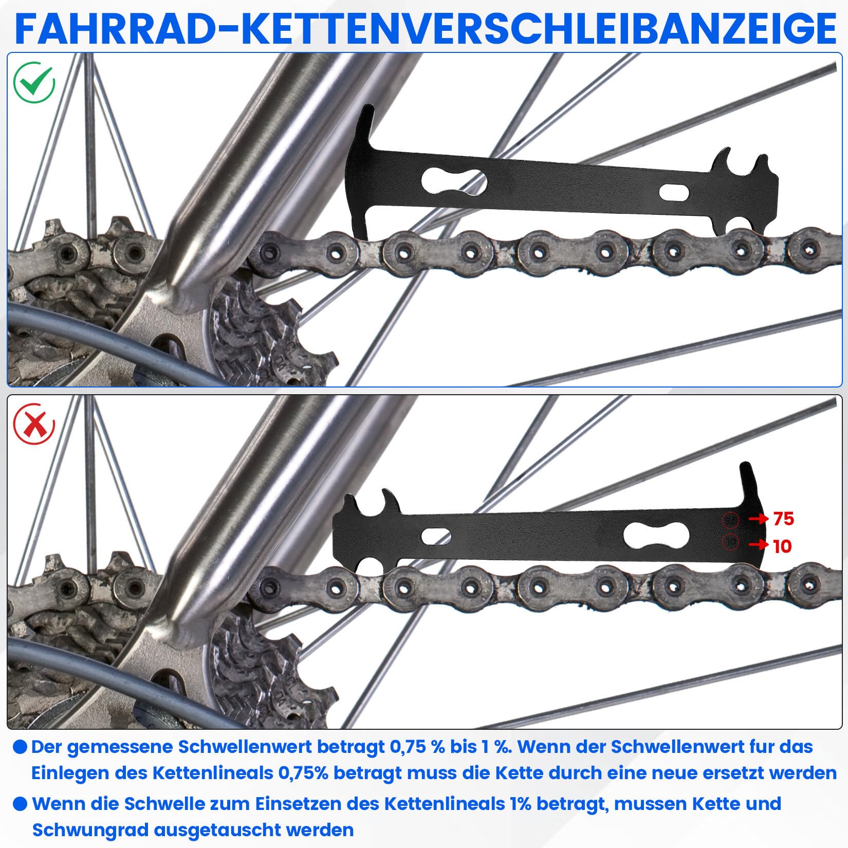Kit Dérive-chaîne Universel 12 En 1 – Acier Inoxydable, Pour 6-12 Vitesses, Pince Et Jauge Incluses, Pour VTT Et Route