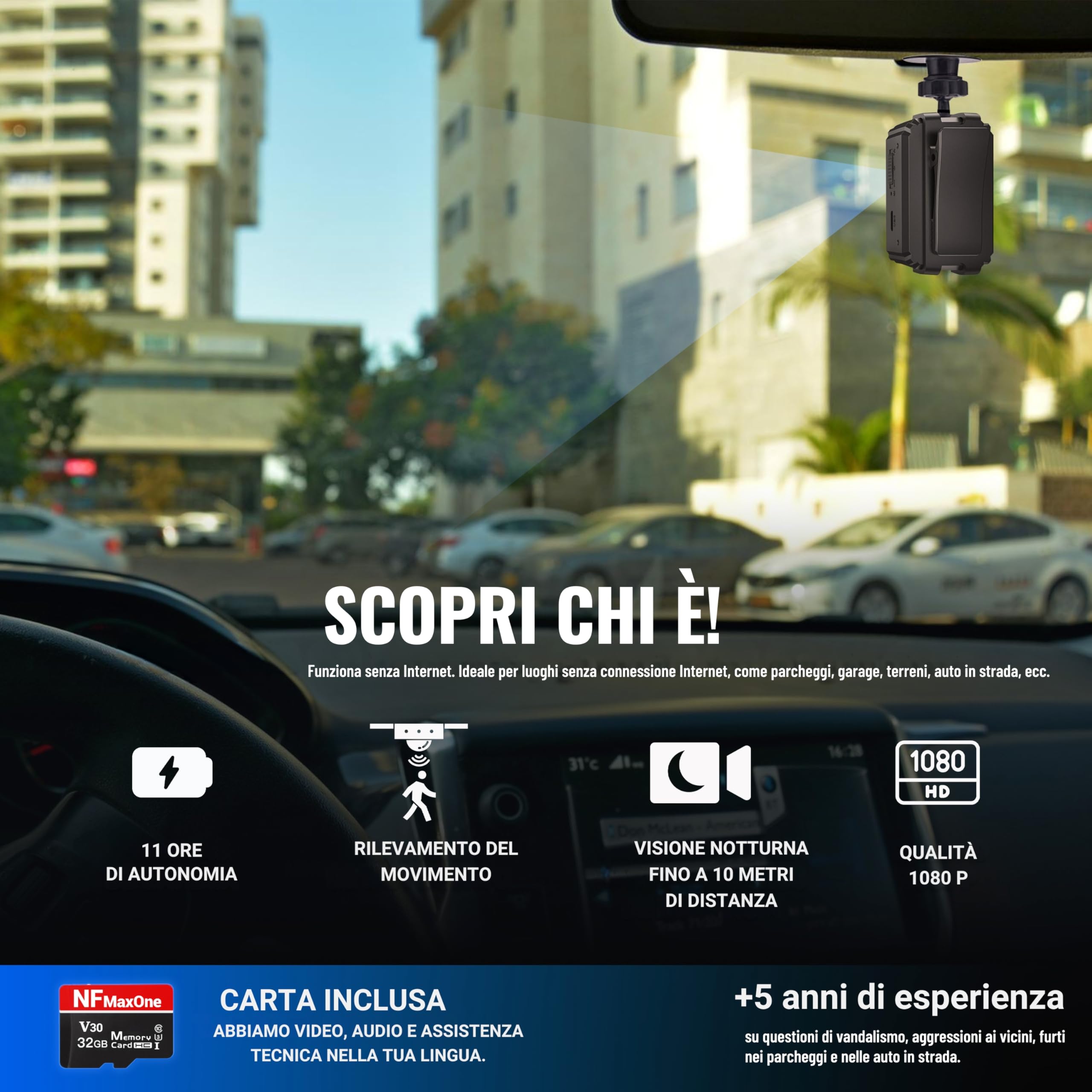 Mini Telecamera Spia Nascosta, Telecamera Senza Wifi Per Auto, Microcamera Spia Per Parcheggi E Luoghi Senza Internet, Include Microsd 32GB, 11 Ore Di Batteria, Spy Cam, Videocamera Interno Esterno