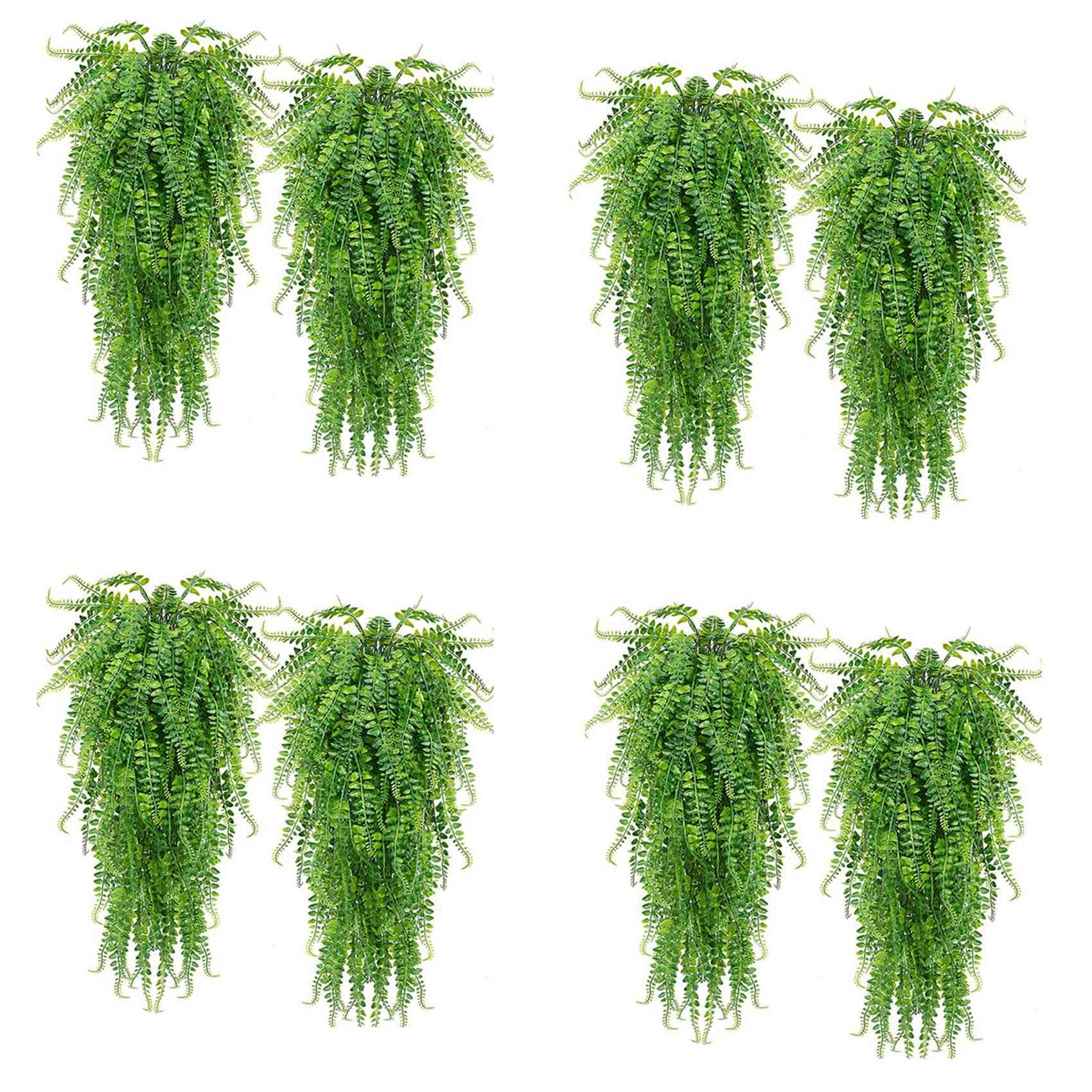 Hndhbfgrt 8 Pcs Artificial Hanging Ferns Plants Vine Fake Ivy Boston Fern Hanging Plant Outdoor UV Plastic Plants