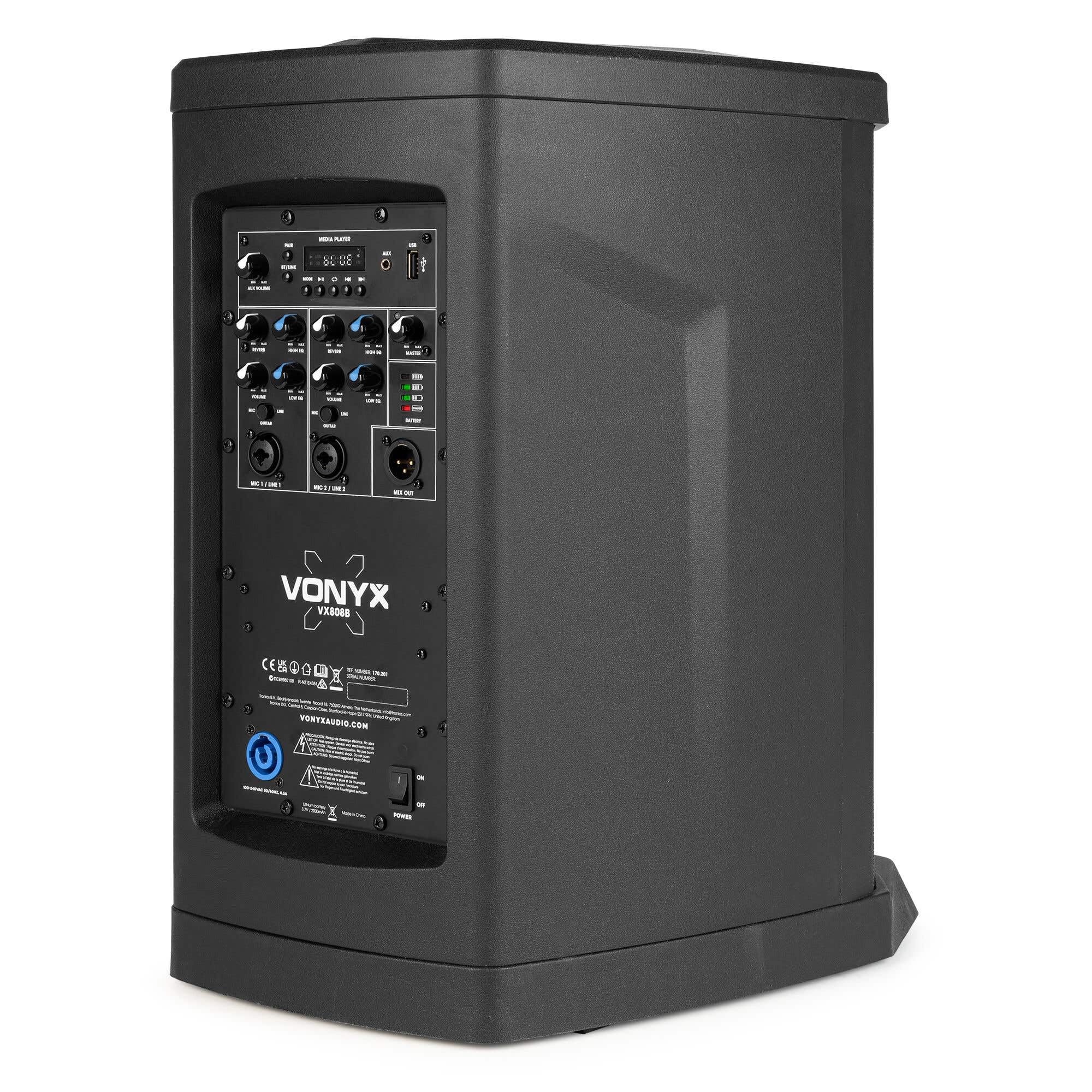 Vonyx VX808B - Akku Lautsprecher, PA Anlage Aktiv - 2er Set, 10h Akku, 640 Watt Line Array Säulenlautsprecher, 8 Zoll Subwoofer Aktiv, Stereo Pairing, Bluetooth 5.0, DJ Anlage Komplett Set, PA Speaker