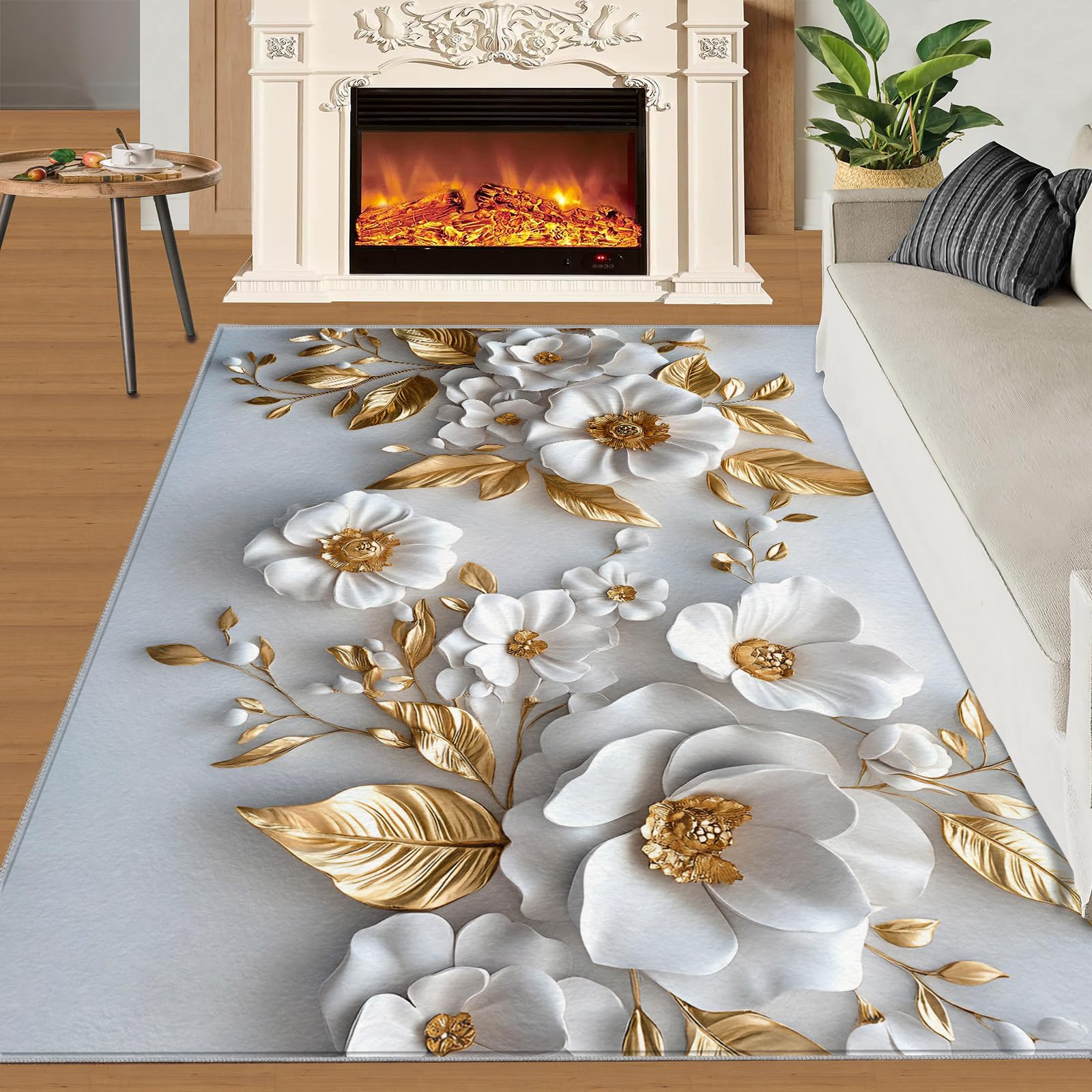 Tapis à fleurs en relief, tapis de luxe à fleurs européennes pour chambre à coucher, tapis antidérapant lavable, pour salon et ferme, intérieur à poils ras - 100 x 150 cm
