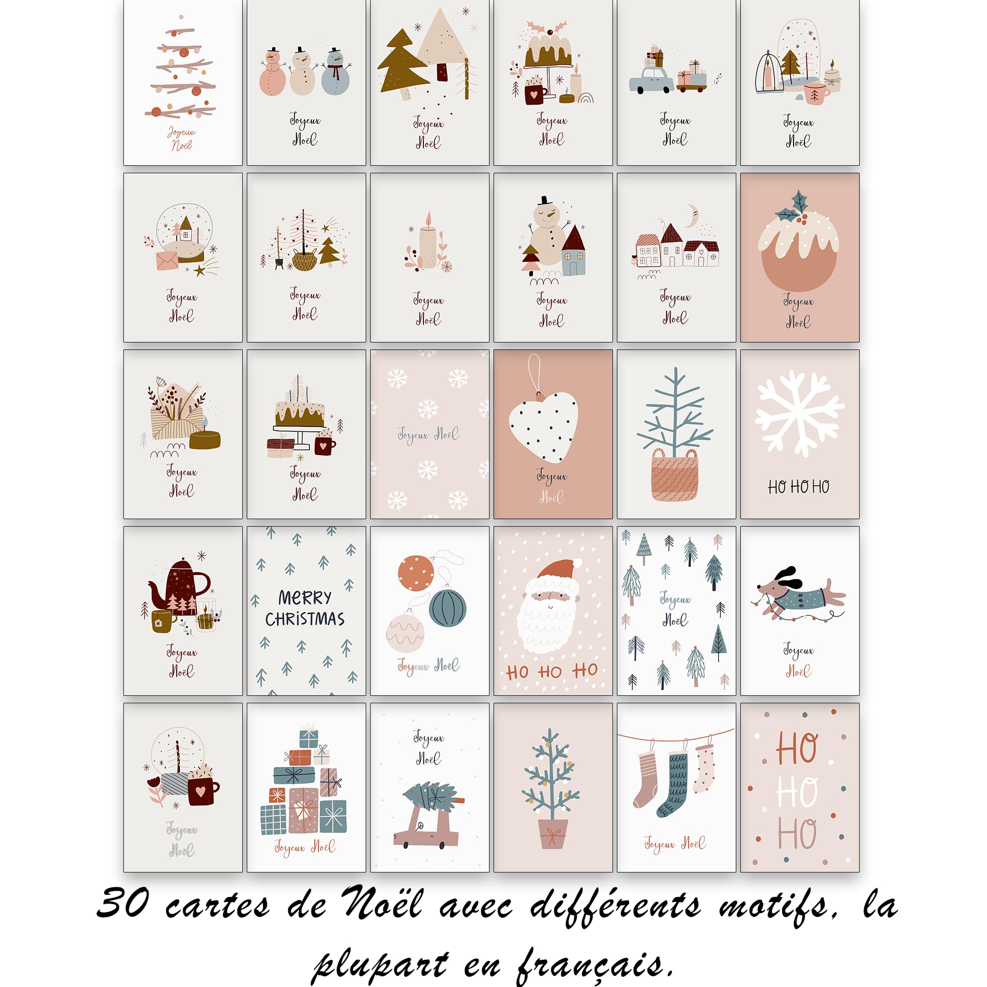 Cartes de Noël avec enveloppe Set de 30 pièces - En français - A6 cartes pliables