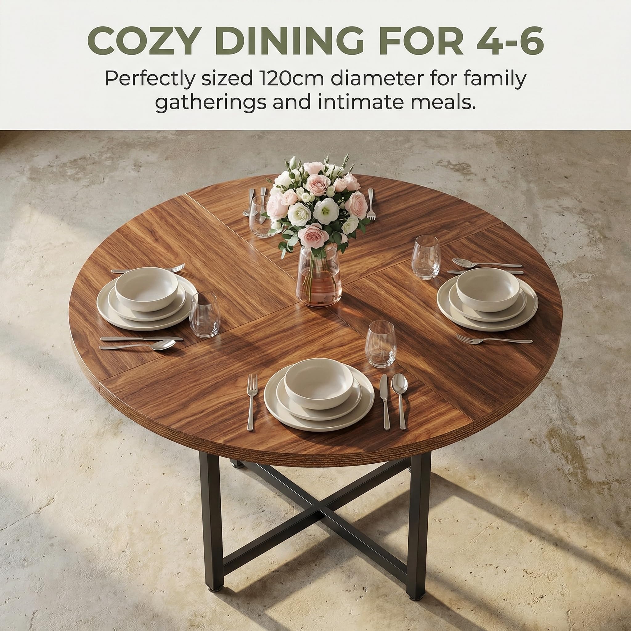 Ronde Eettafel 120x75 cm voor 4-6 Personen – Industriële