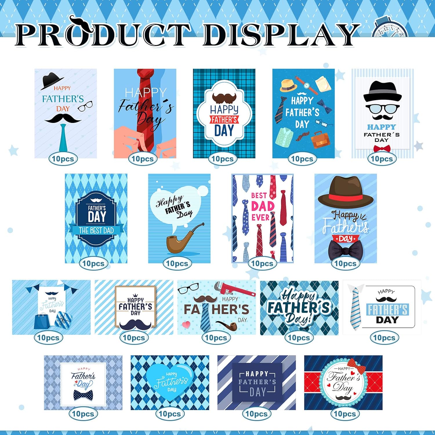Fainne 180 Set Father's Day Cards with Envelopes Stickers Bulk Foldable Greeting Cards Assortment Gift Card Set Holder Assorted Funny Designs for Father's Day with 180 Envelopes and 180 Stickers
