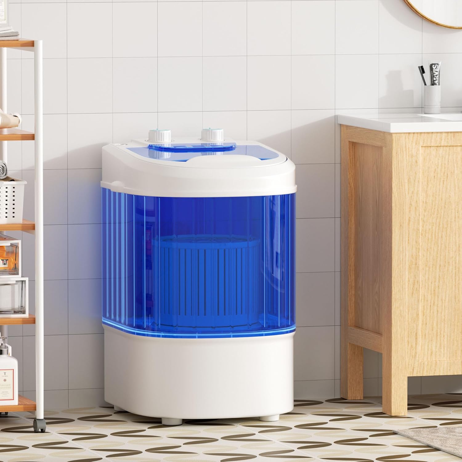 Greenvelly Portable Washing Machine, 6.6lbs Single Tub Small Laundry Washer with Spin Basket, Semi-automatic Washer Machine for Apartment, Dorms, RV, Home (Blue)