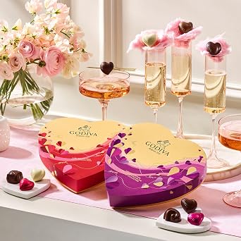 Godiva Chocolatier Valentines Day Heart Chocolate Gift Box - 14 Piece Assorted Milk, White and Dark Chocolate with Gourmet Fillings Elegant Treat for Women or Men