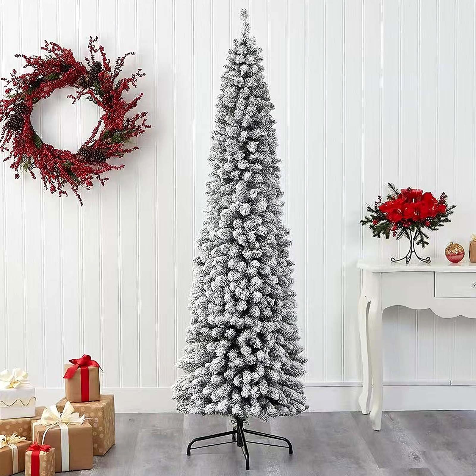 Biała Sztuczna Choinka Mała z Podstawką Ołówkowa Choinka 120cm-210cm Dekoracje Świąteczne do Sypialni, Salonu, Biura, Na Imprezę(180cm/70.9")