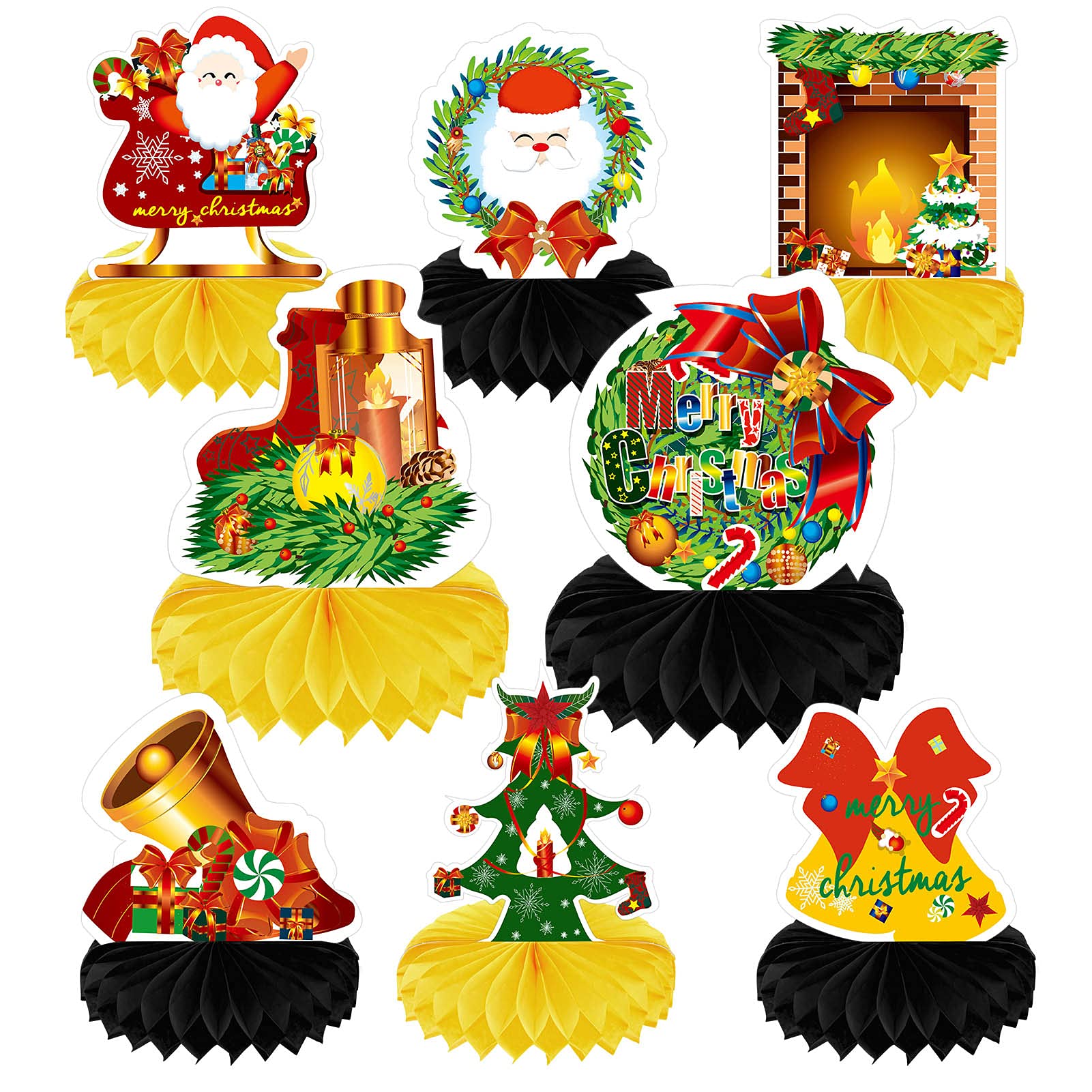 BOWINR 8 Pack Christmas Honeycomb Centerpieces Holiday Table Decorations Christmas Party Supplies, Christmas Honeycomb Table Decoration, Xmas Honeycomb 3D Table Center Pieces for Coffee Dining Table