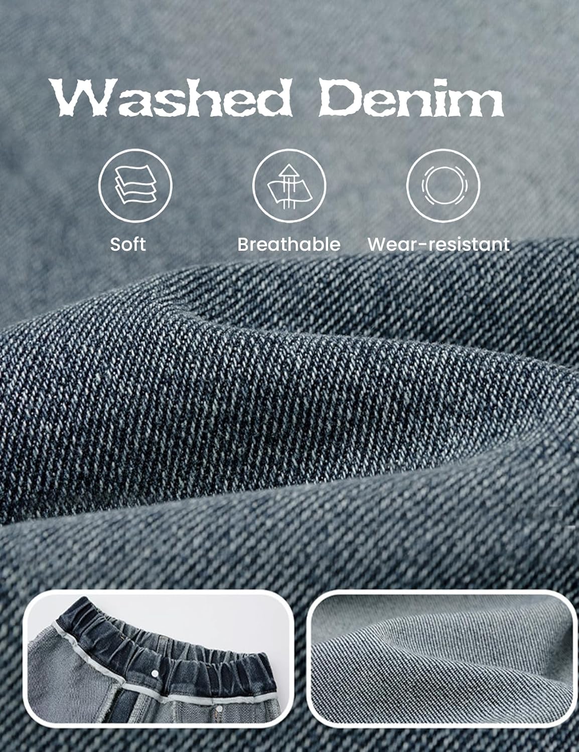 Gihuo Boys Baggy Jeans Pants Straight Leg Elastic Waist Denim Pants with Pockets 8-11Y - Image 7