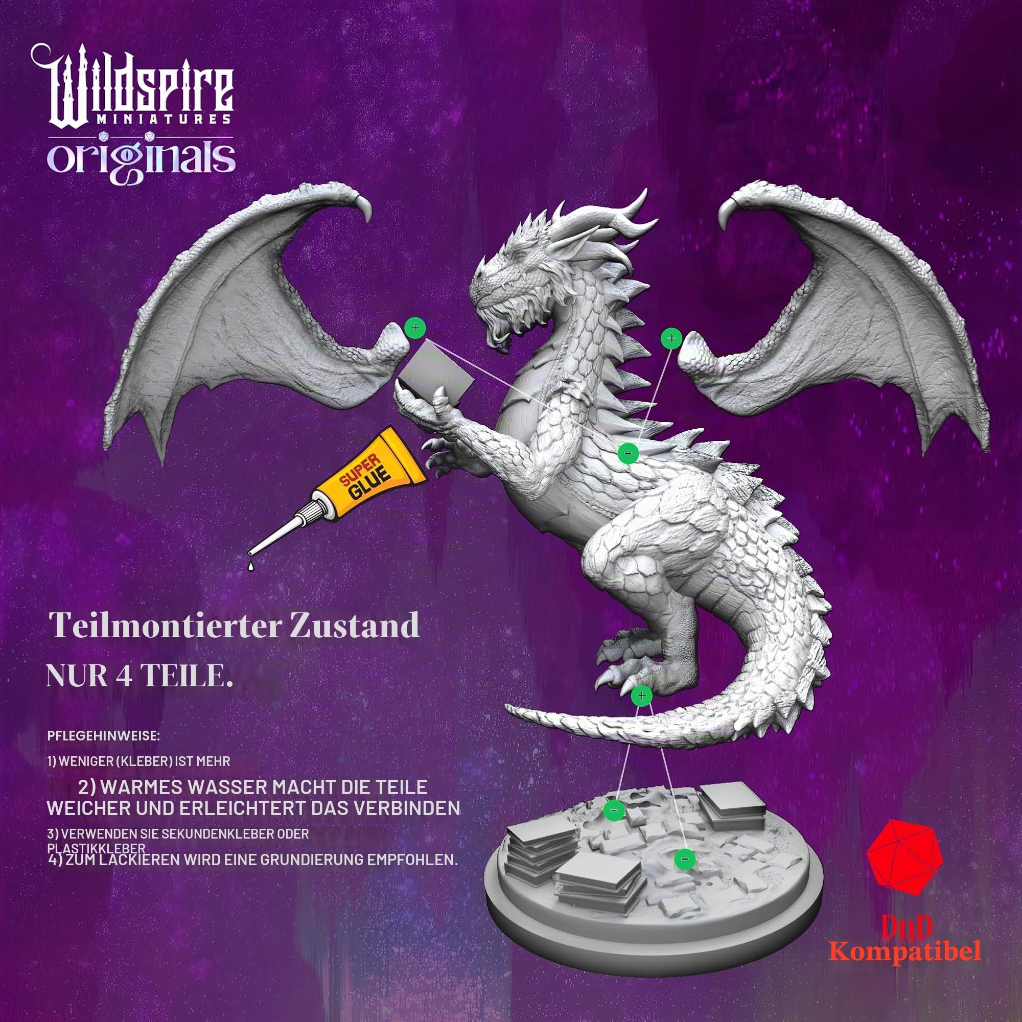 Wildspire Fantasy Miniatures & Bookish Dragon für DND - 28mm-32mm Bulk Dungeons & Dragons Monster Figuren - Pathfinder Starter Set