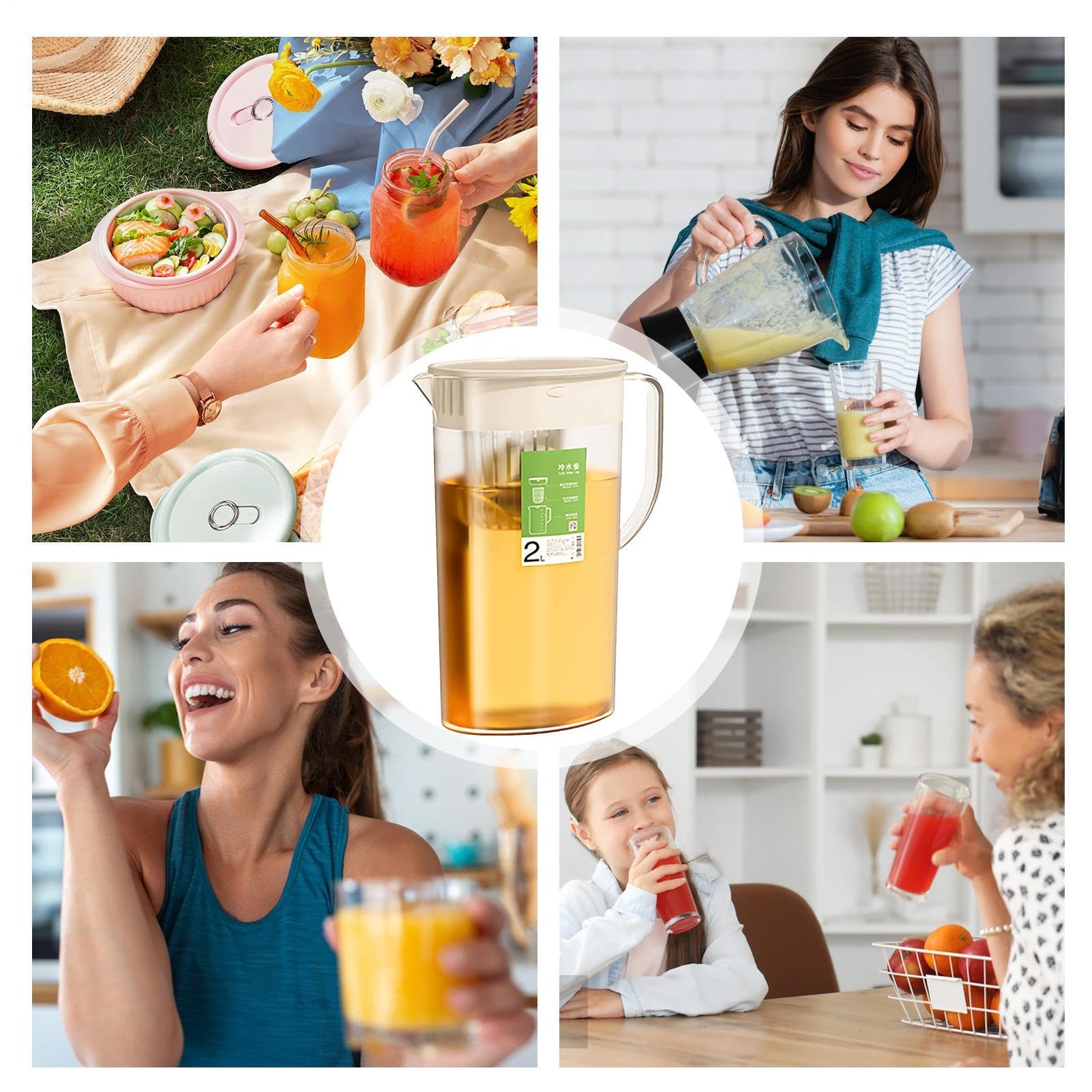 Pichet à eau avec infuseur à fruits 2 L couvercle distributeur de boissons