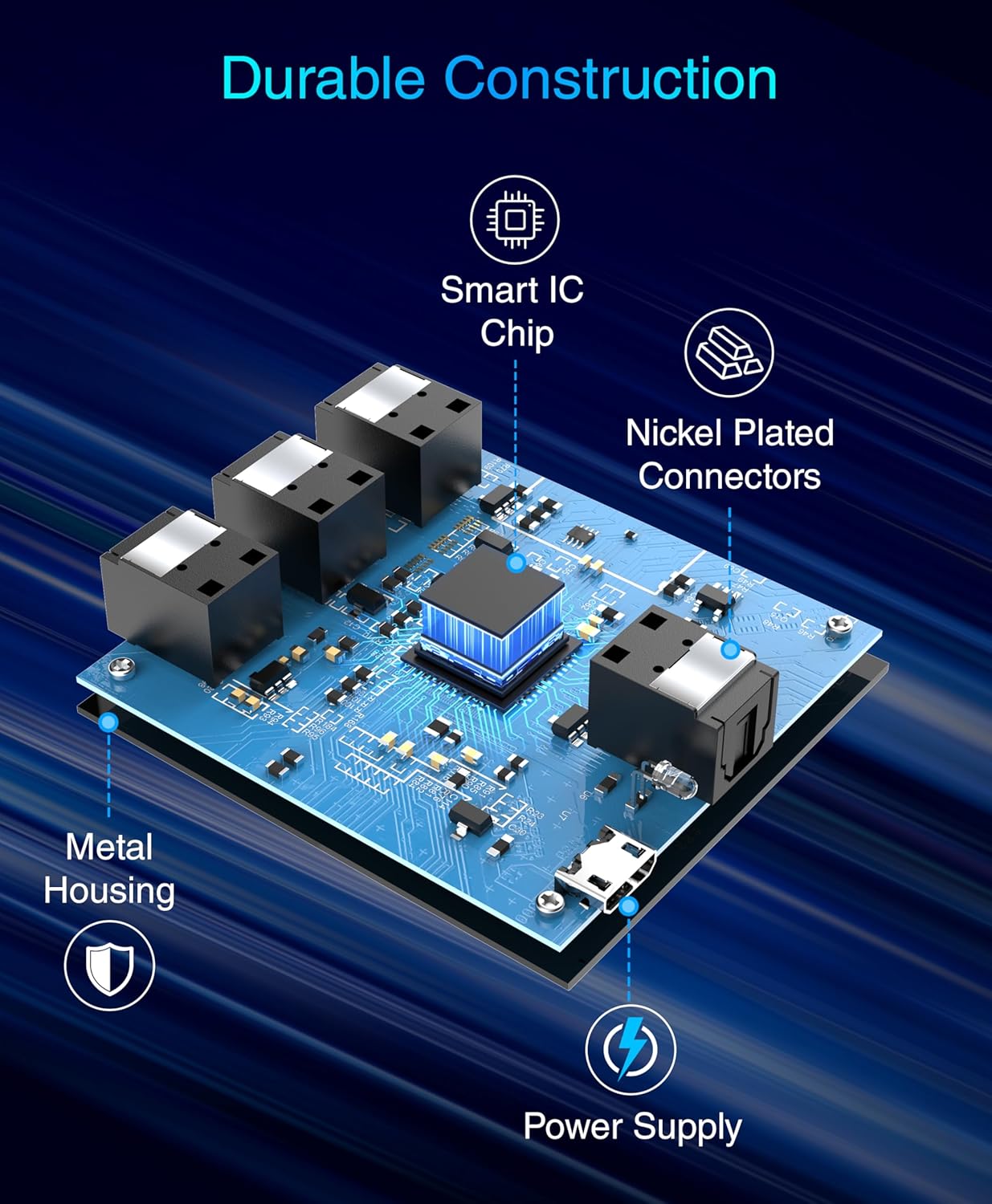 BlueRigger Digital Optical Audio Splitter (Active Toslink Splitter 1 in 3 Out, SPDIF, Fiber Optic Adapter) - Compatible with Home Theatre, Xbox, PS4, DVD, Receiver, TV, LPCM2.0, DTS, Dolby Digital - Image 6