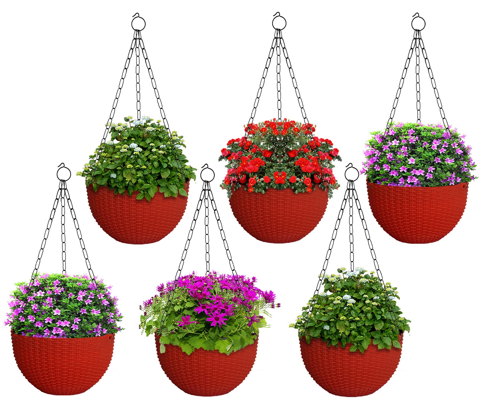 Kuber Industries Plastic Hanging Flower Pot for Balcony & Railing Set of 6 (Red)-20x20x59 cm (B0B1DQ78P2) Amazon Price History, Amazon Price Tracker