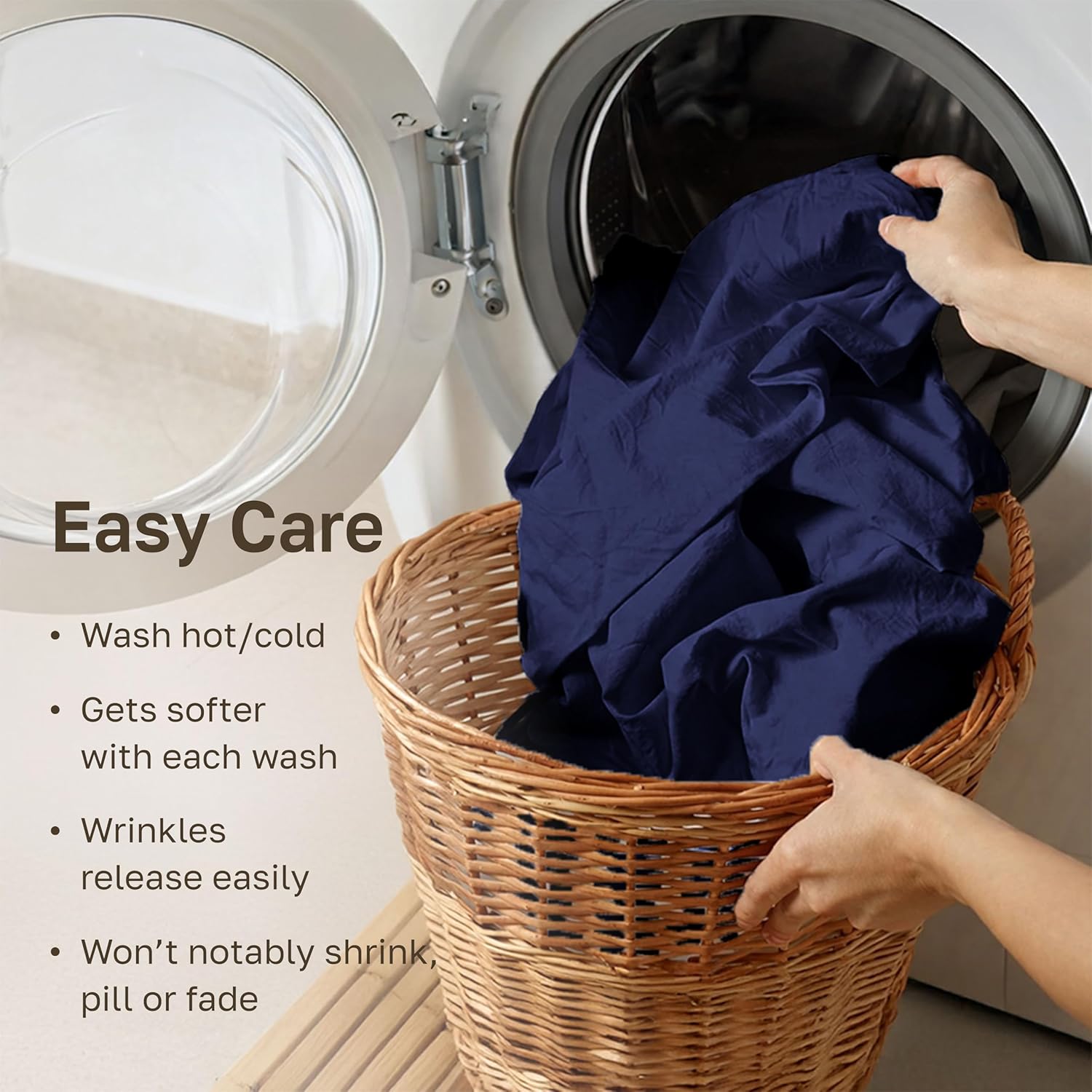 California Design Den Thick and Natural 100% Cotton Queen Bed Sheets Set - 1000 Thread Count Sateen Bedding Sheets & Pillowcases, Deep Pockets, Durable Bedding Set - Navy Blue - Image 6