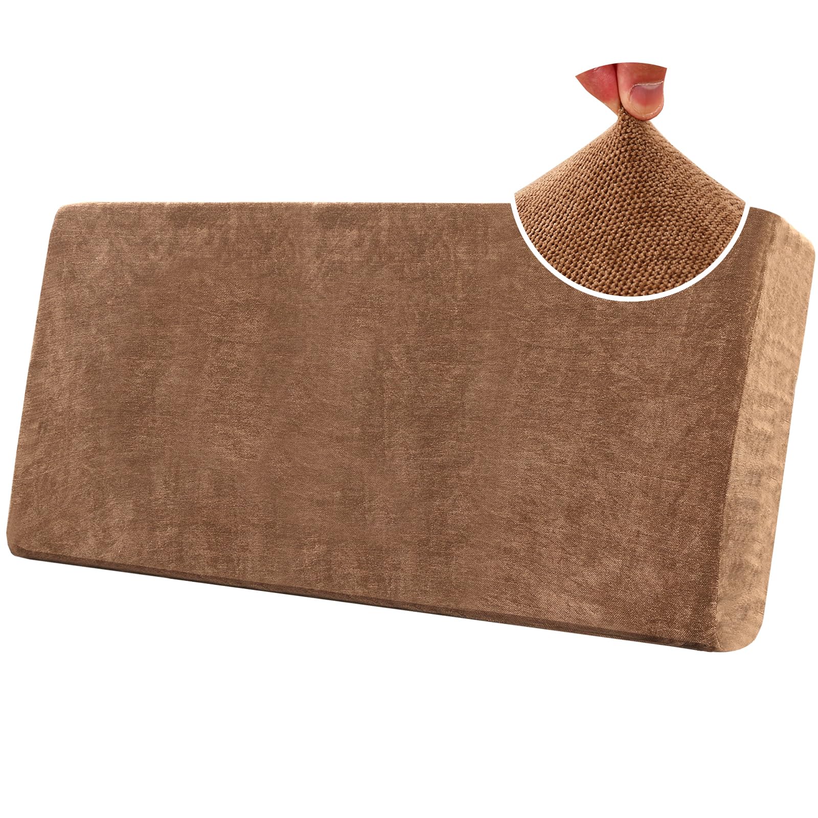 BXFUL Stretch Sofa Seat Cushion Covers, Chenille Sofa Cushion Slipcovers, High Stretch Couch Covers for Living Room Non Slip Furniture Slipcover with Elastic Bottom (3-Seater,Caramel)