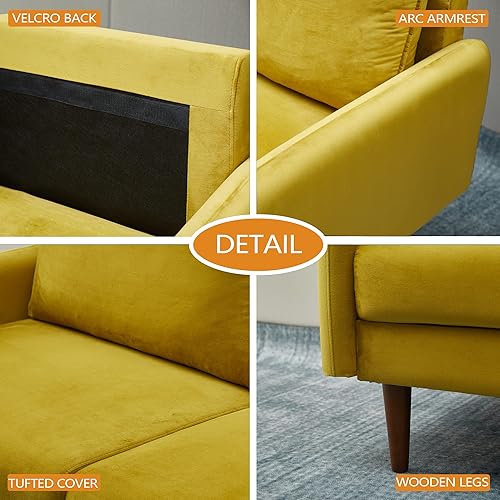 Miniatura 5 de INSTORY Sofá de dos plazas de terciopelo Sofá moderno de mediados de siglo con patas de madera para sala de estar - Oro