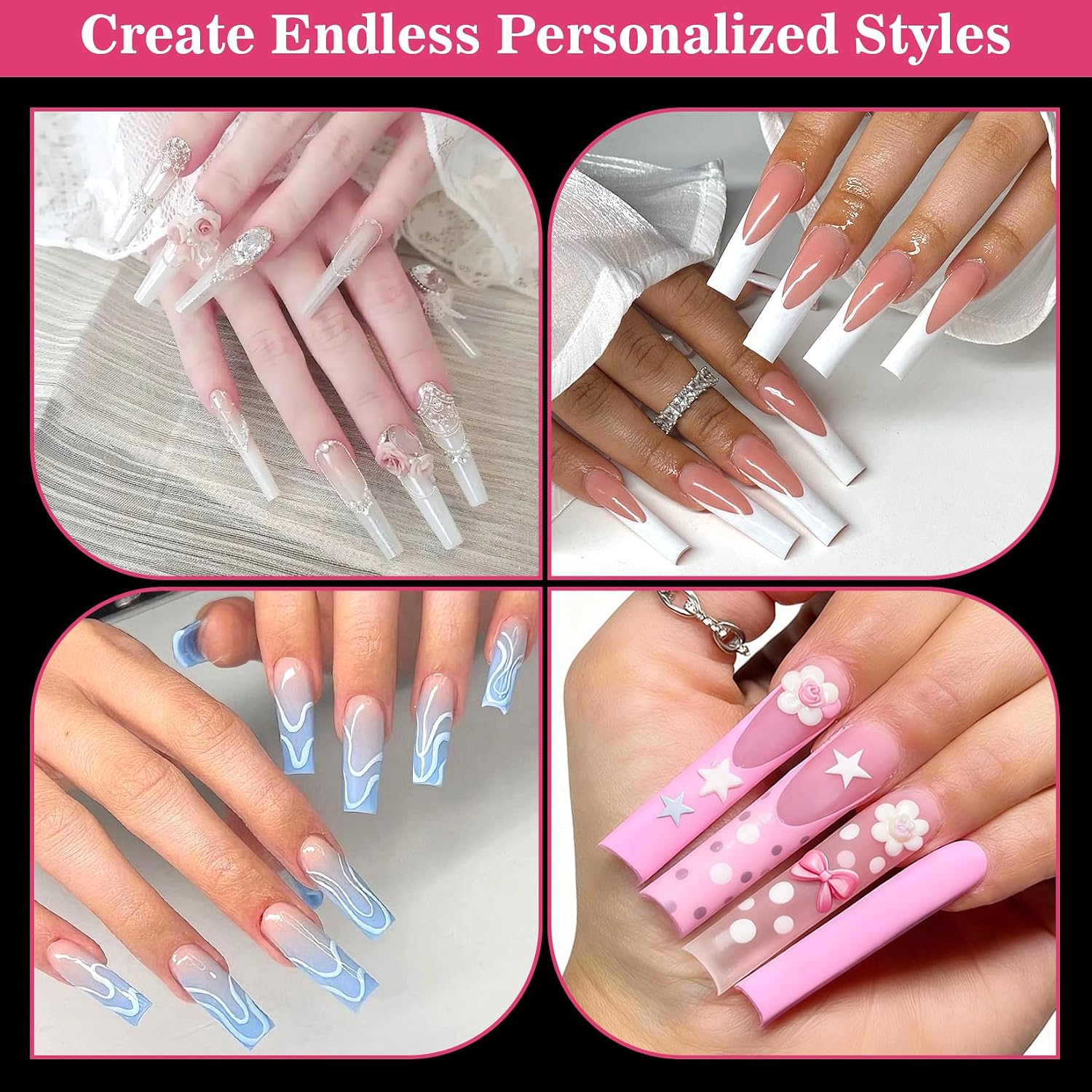 Long Square Nail Tips - 240PCS Clear Half Cover False Nails, Acrylic Nail Tips for Press Ons, 2XL Extra Long, 12 Sizes Manicure Extension Kit, DIY Nail Art Supplies for Nail Salon Home
