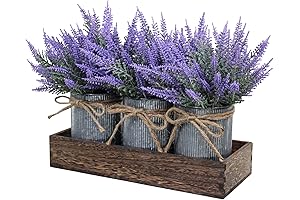 Set of 3 Small Potted Plants Arrangement Artificial Lavender Flower Plants in...