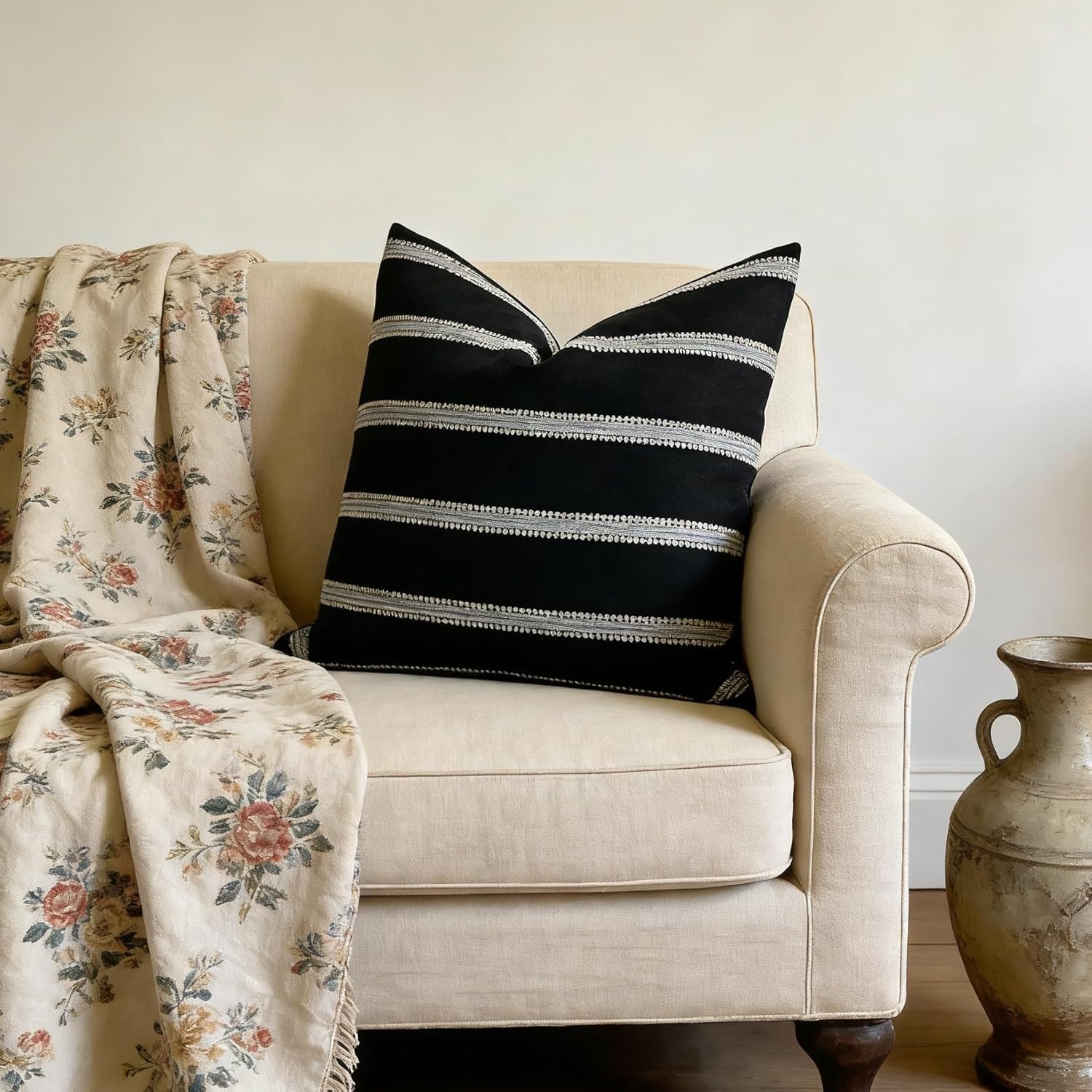 Slow Cow Decorative Stripe Throw Pillow Cover Modern Country Design Cushion Cover Pillow Cover 18 x18 Inches Black Mixed Off White - Image 7