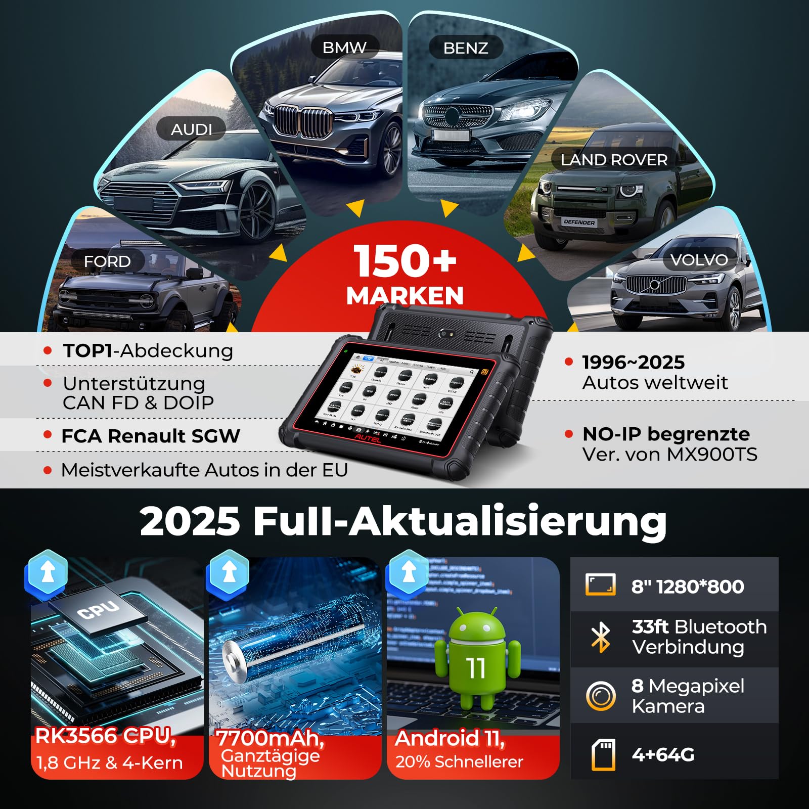 Autel MaxiCOM MK900-TS TPMS Scanner, 2024 Bidirektionales OBD2 Diagnosegerät, Upgrade von MX808S-TS/MS906TS, 40+ Service,3000+ Aktive Tests,Alle System-Diagnose,No-IP Eingeschränkte Ver. von MX900TS