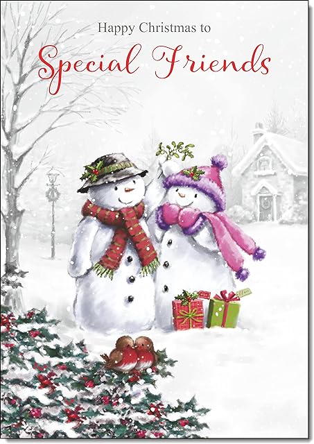 doodlecards Special Friends Christmas Card Two Snowmen Medium Size with Plain Red Envelope