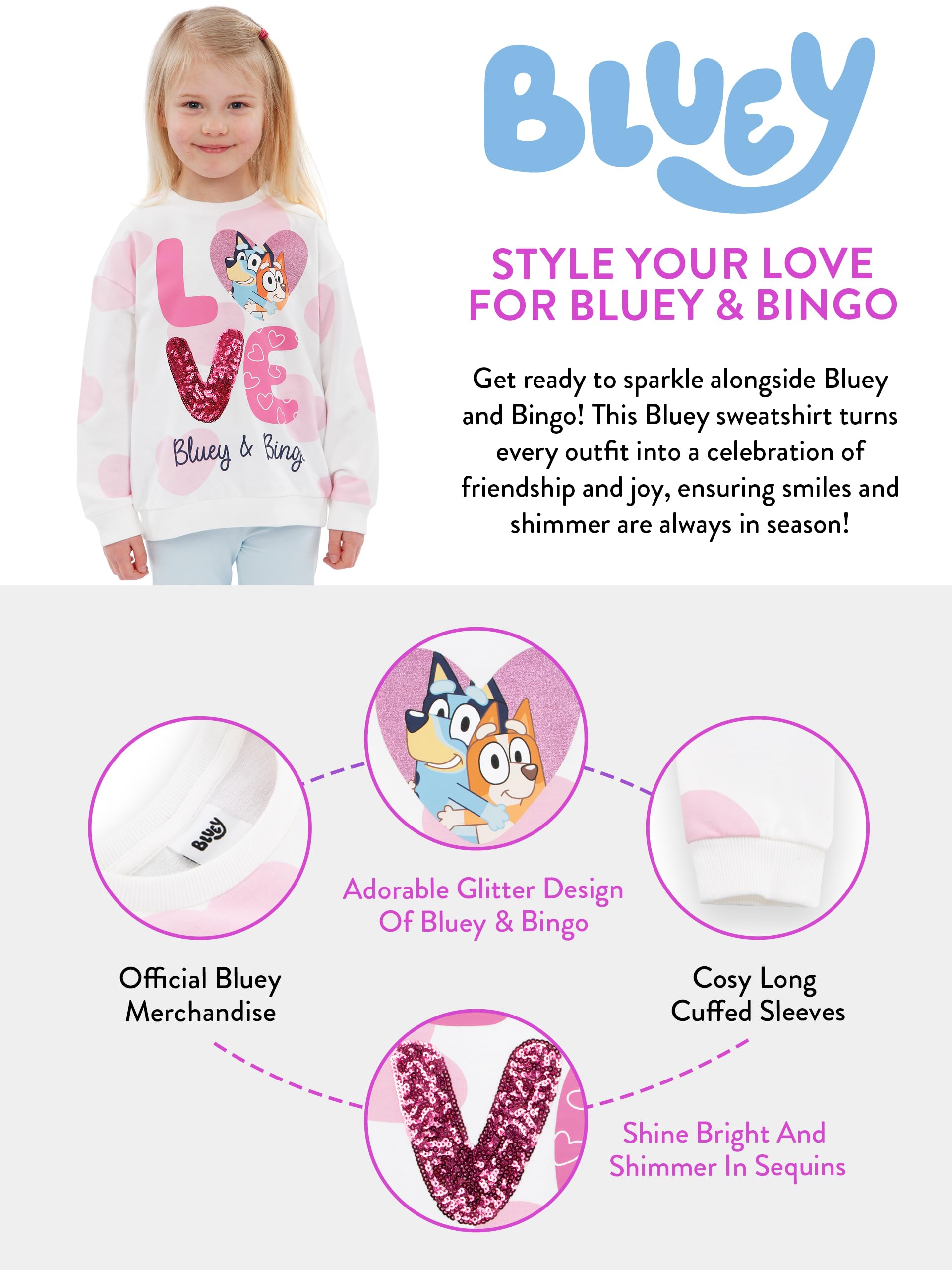 Bluey Sudadera Bingo Sudaderas Niña | Sudadera Blanca Niña | Verano Sudaderas Chica