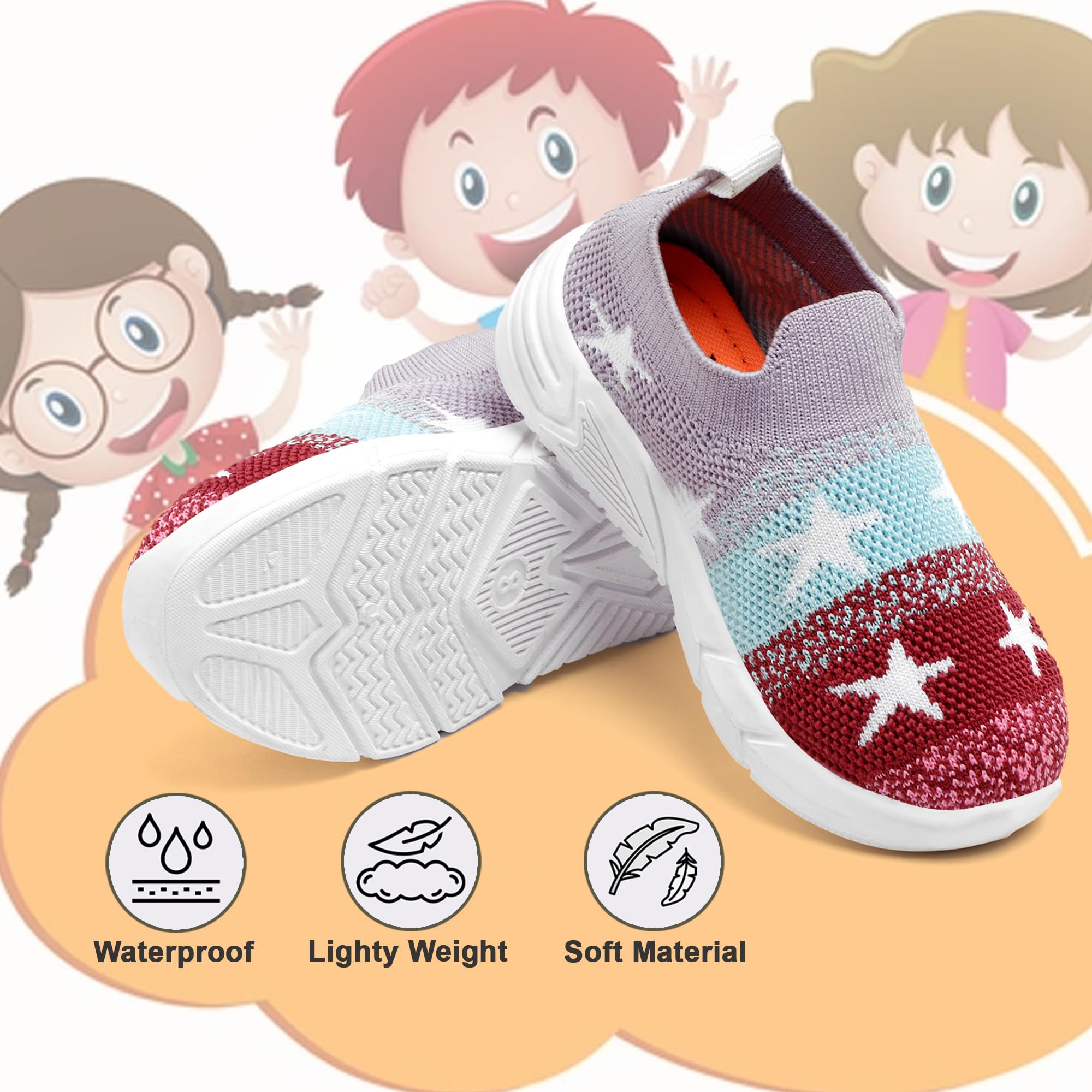 TOMSY CHOICE Onion PVC Sole Knitted Upper Shoes for Boys and Girls Size - 9C, Onion 4