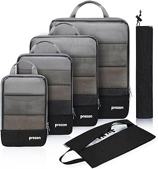 Prezon Compression Packing Cubes with Travel Shoes Bag and Laundry Bag, Luggage Organiser Set, Extensible Suitcase Organiser, Packing Organisers for Suitcases, Packing Cubes for Travel or Storage