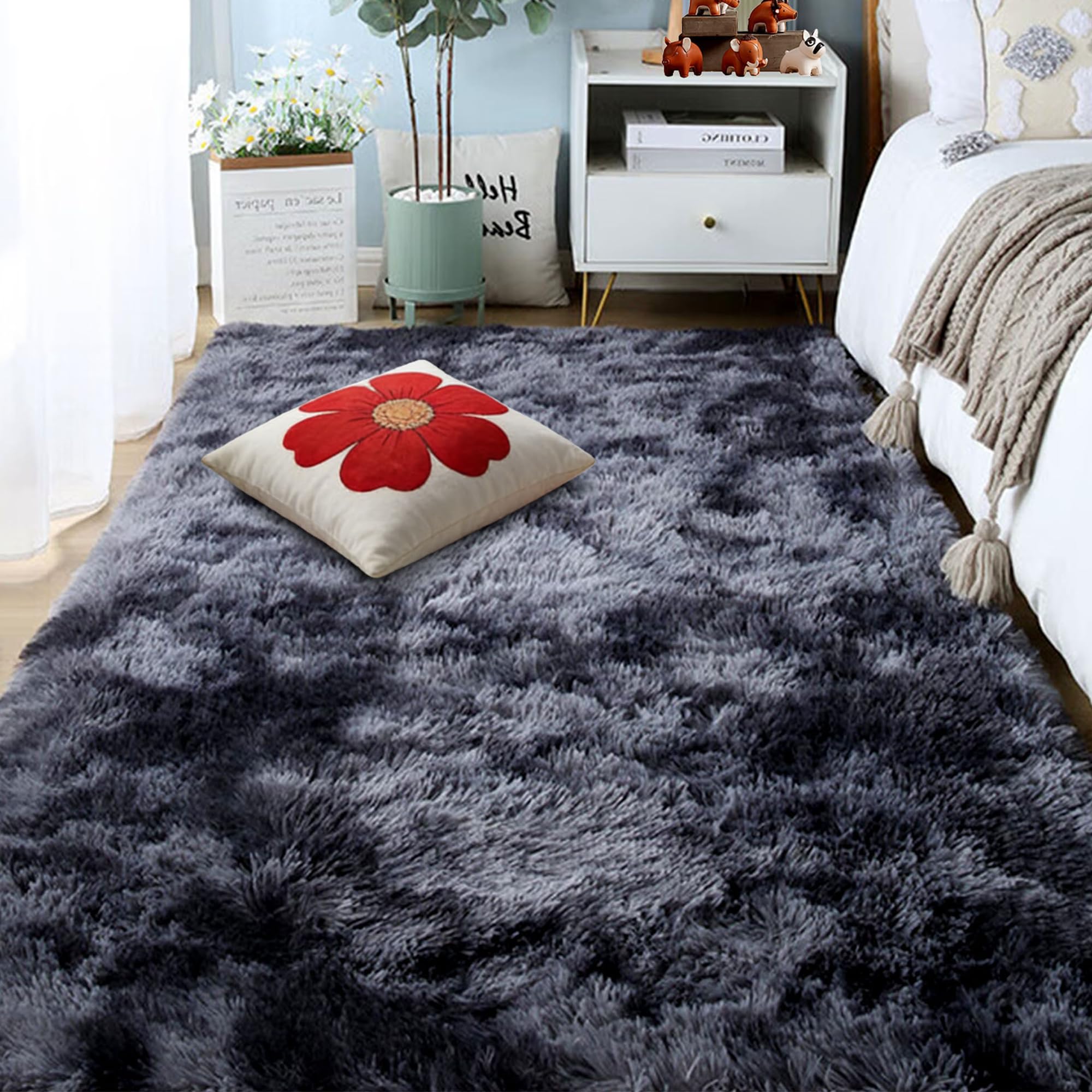 Tapis pour chambre à coucher 80x140 épais et doux en gris foncé