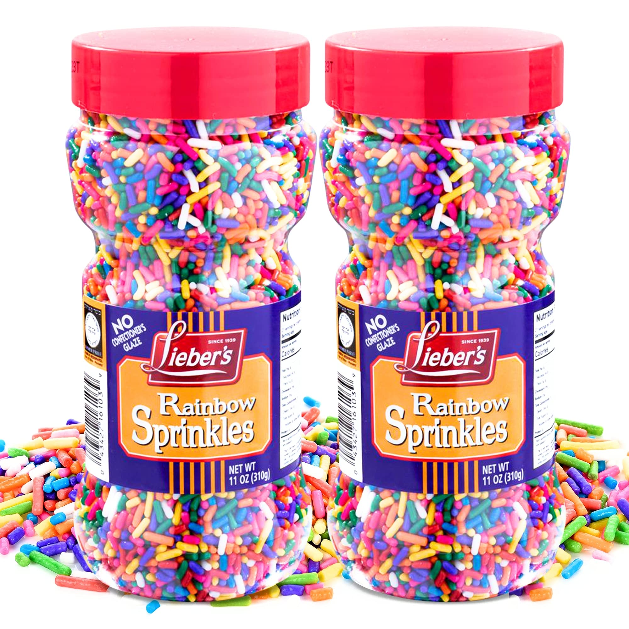 Lieber's Rainbow Sprinkles | Tasty Colorful Jimmies Are A Great Dessert Topping For Cooking, Baking & Decorating Ice Cream | 11 Ounces (Pack of 2)