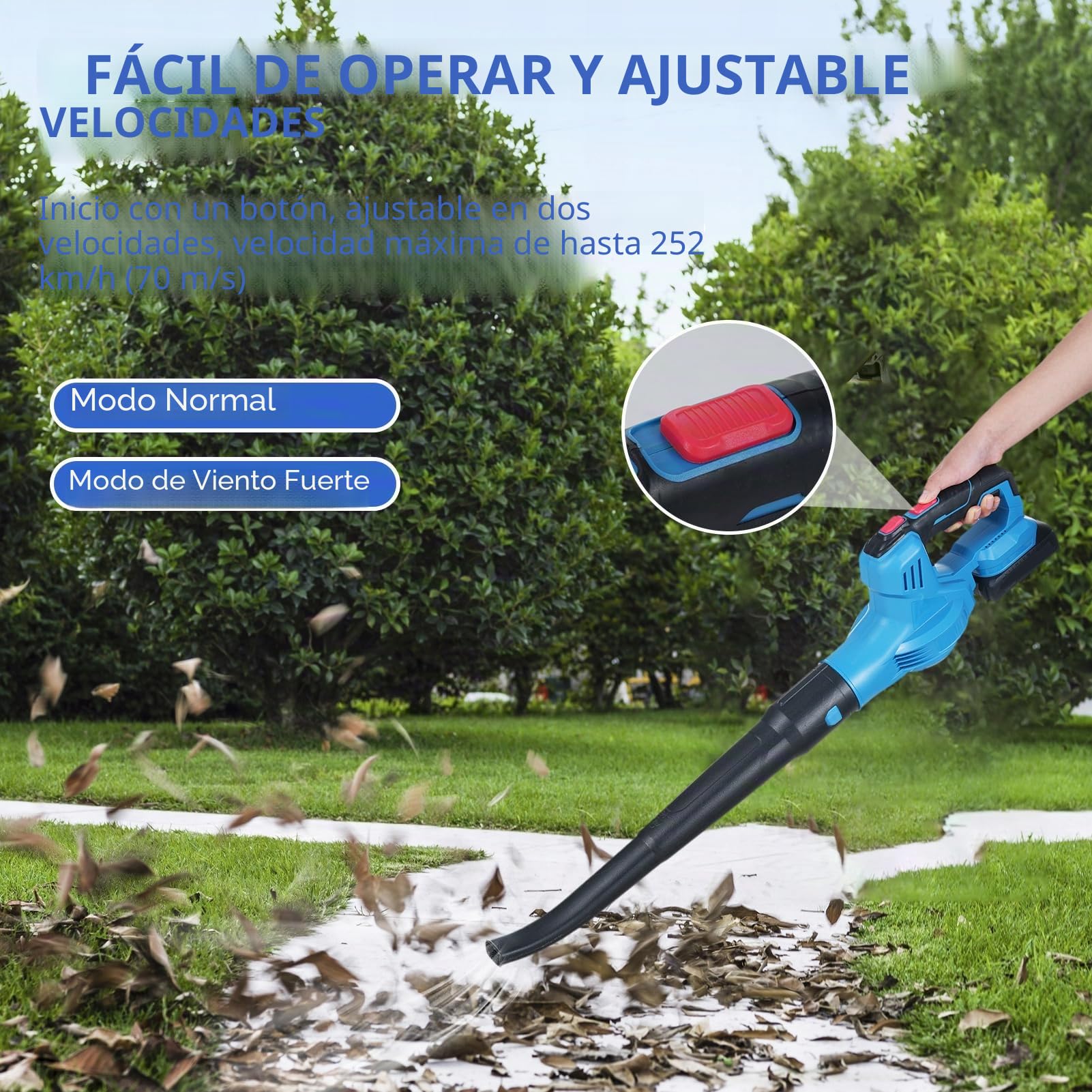 Soplador de Hojas Ligero, Soplador de Polvo Inalámbrico Ajustable de 2 Velocidades, 20V 450 W Potente Motor sin Escobillas, 150 mph Soplador de Nieve con Batería, con Batería de 2 * 2000mAh