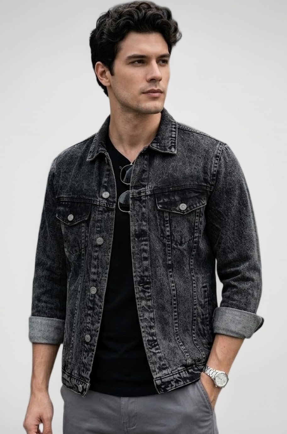 Men's Regular Fit Washed Full Sleeve Denim Jacket