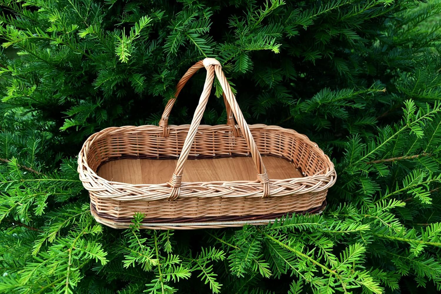 Tablett Serviertablett Korb aus Weide für Obst Brot Gebäck Weidentablett Weidenkorb Tragekorb Tragetablett B/T/H 45/30/8cm(28cm mit Henkel) braun Handarbeit K2-136-N