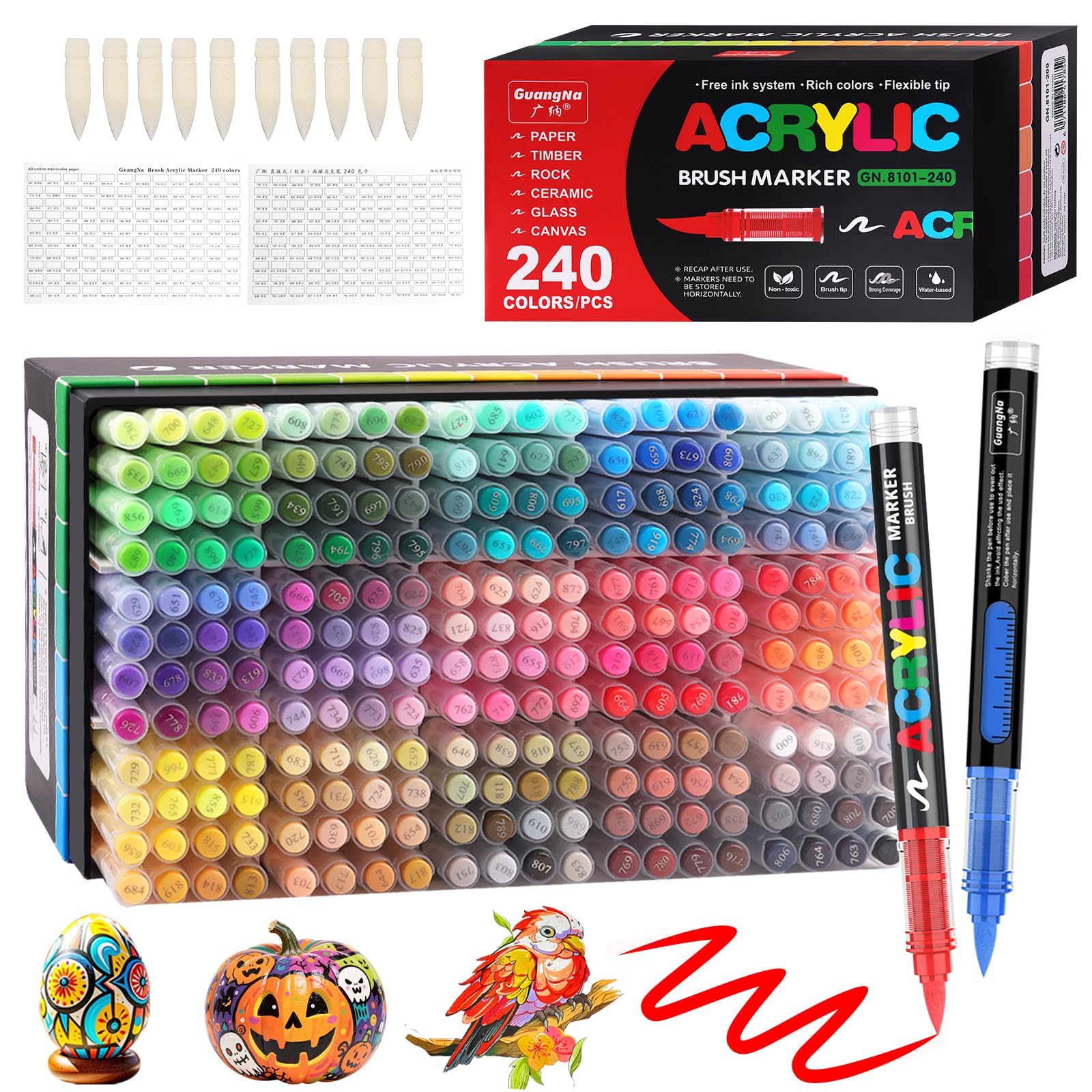 Funnasting 240 Colores Rotuladores Acrilicos, Punta de Pincel marcadores acrílicos para Colorear, Vidrio, Tela, Huevo, Pintura sobre Piedras y Materiales Artísticos para Manualidades y DIY
