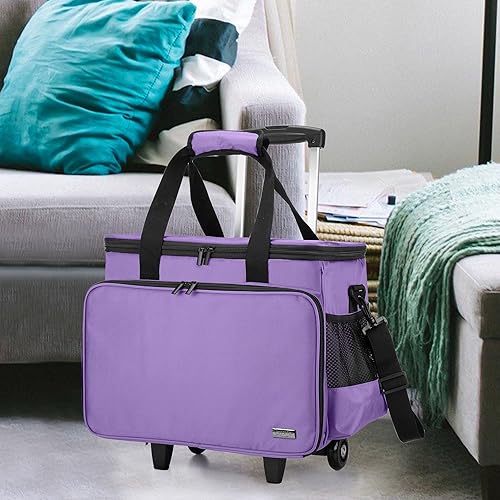 Miniatura 6 de Luxja Estuche para máquina de coser con plataforma desmontable y almohadilla inferior extraíble, bolsa para máquina de coser con ruedas que se