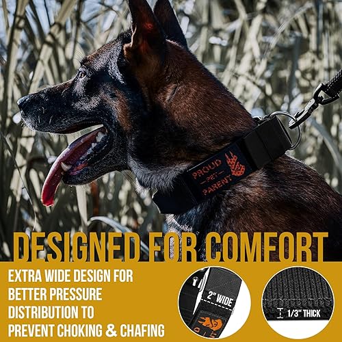 Miniatura 3 de OneTigris Collar de nailon para perro 12 con asa de control de tráfico y panel de parches, diseñado para perros grandes, negro, L