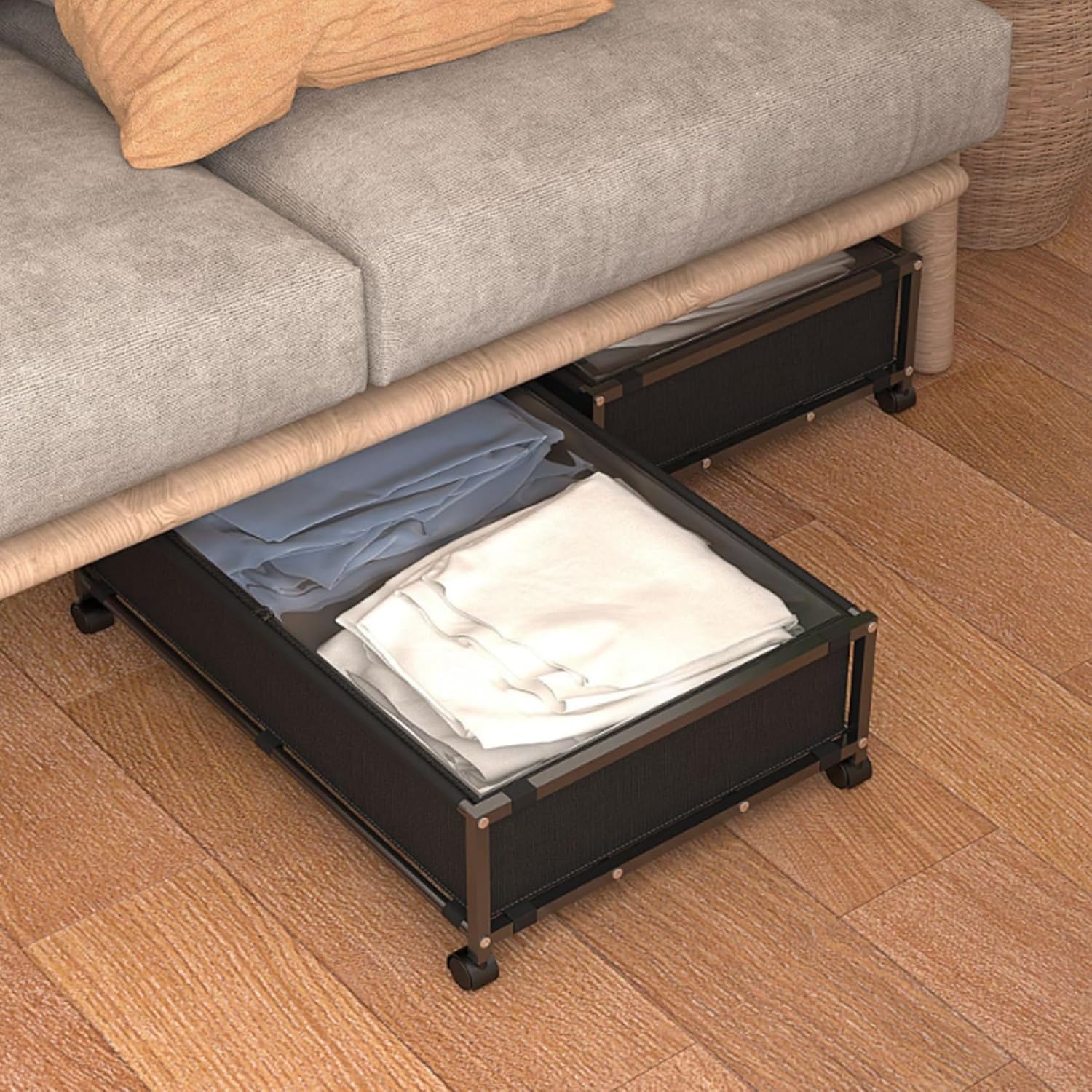 Generic Under Bed Storage, Rolling Drawers with Clear Lid, for Bedroom Dorm Clothes Toys Shoes Blankets