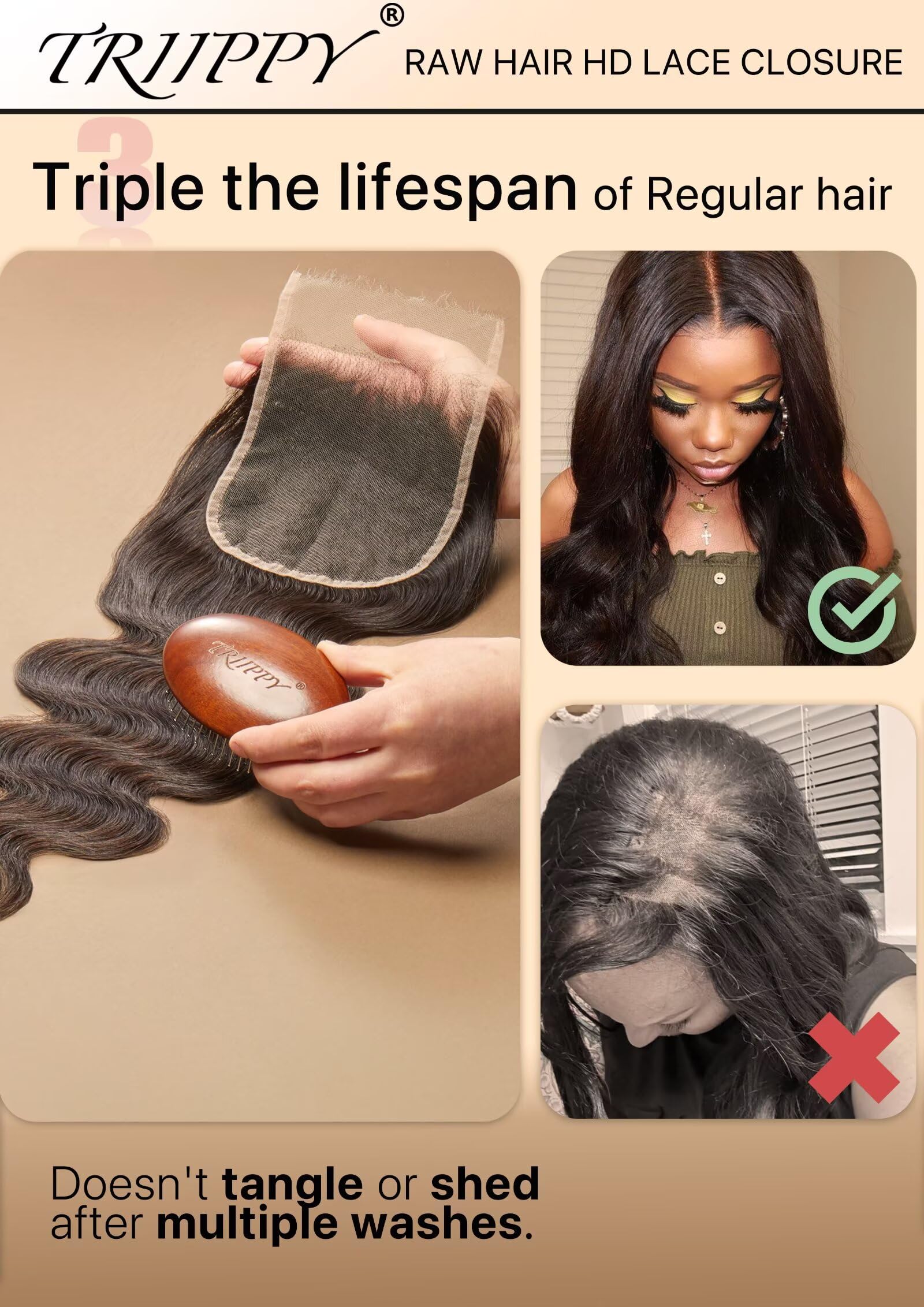 5x5 HD Lace Closure Body Wave, 0.10mm Ultra Thin Swiss Lace, Raw Indian Human Mlip 5x5 HD Lace Closure Body Wave, 0.10mm Ultra Thin  main image 2