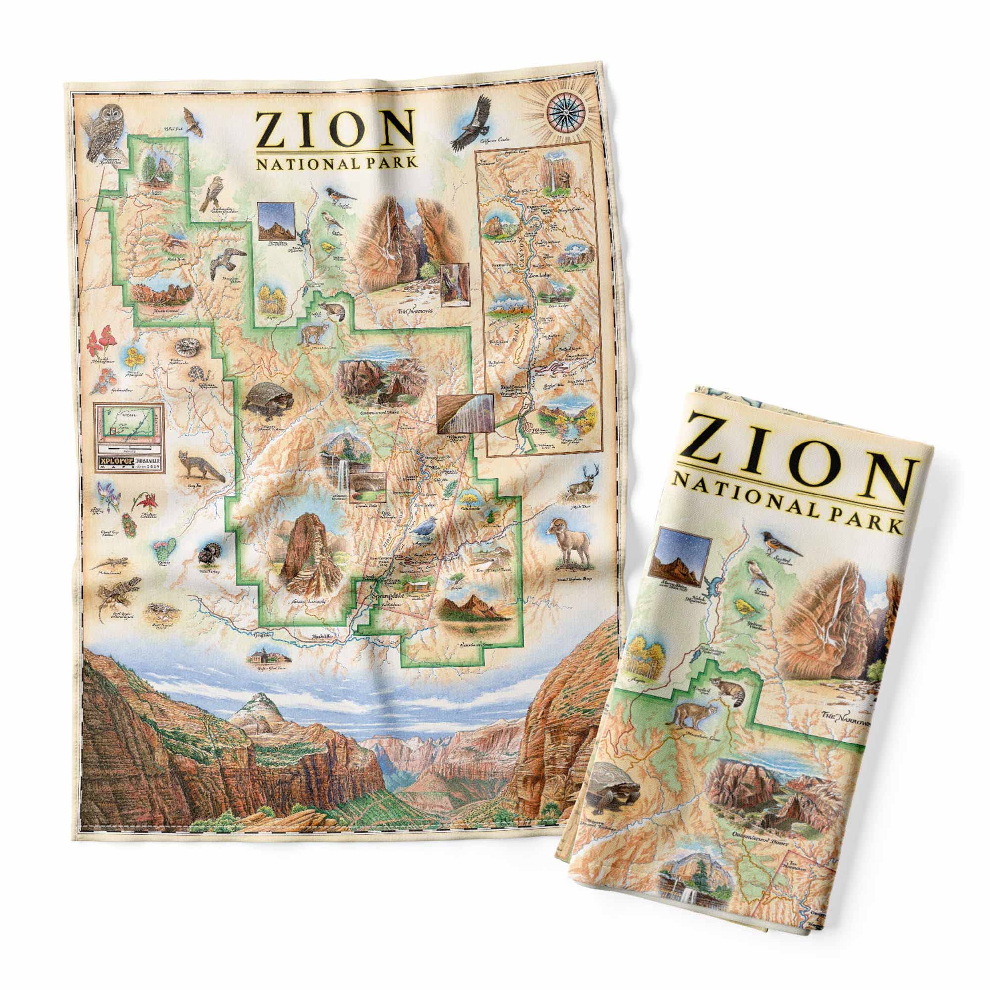 Xplorer Maps Zion National Park Map Decorative Flour Sack Kitchen Tea Towel - 100% Cotton - 18" x 24"