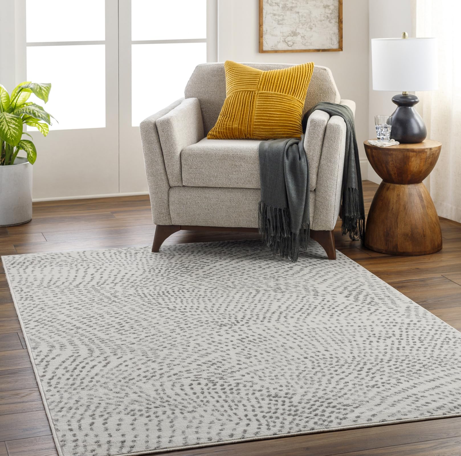 Livabliss Tisek Abstract Rug - Area Rugs Living Room 200x275 cm, Dining Room, Lounge, Kitchen, Bedroom - Modern Marble Large Rug, Soft Luxurious Easy Care Medium Pile, Cream, Grey, Charcoal