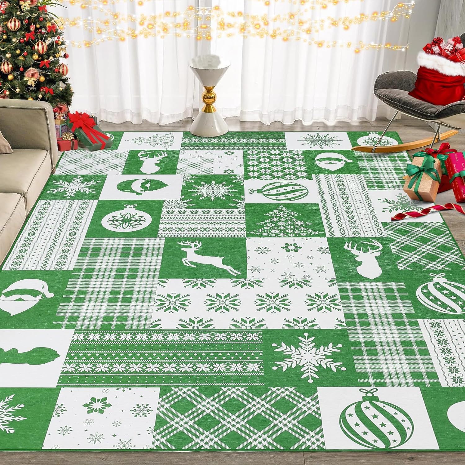 Alfombra de Navidad Rectangular,Alfombras Comedor de Decorativa Navideña,Alfombras Lavables Salon Navideño,Alfombra Antideslizante Cocina,Alfombra Grande para Salón Entrada Baño,D,100x150cm