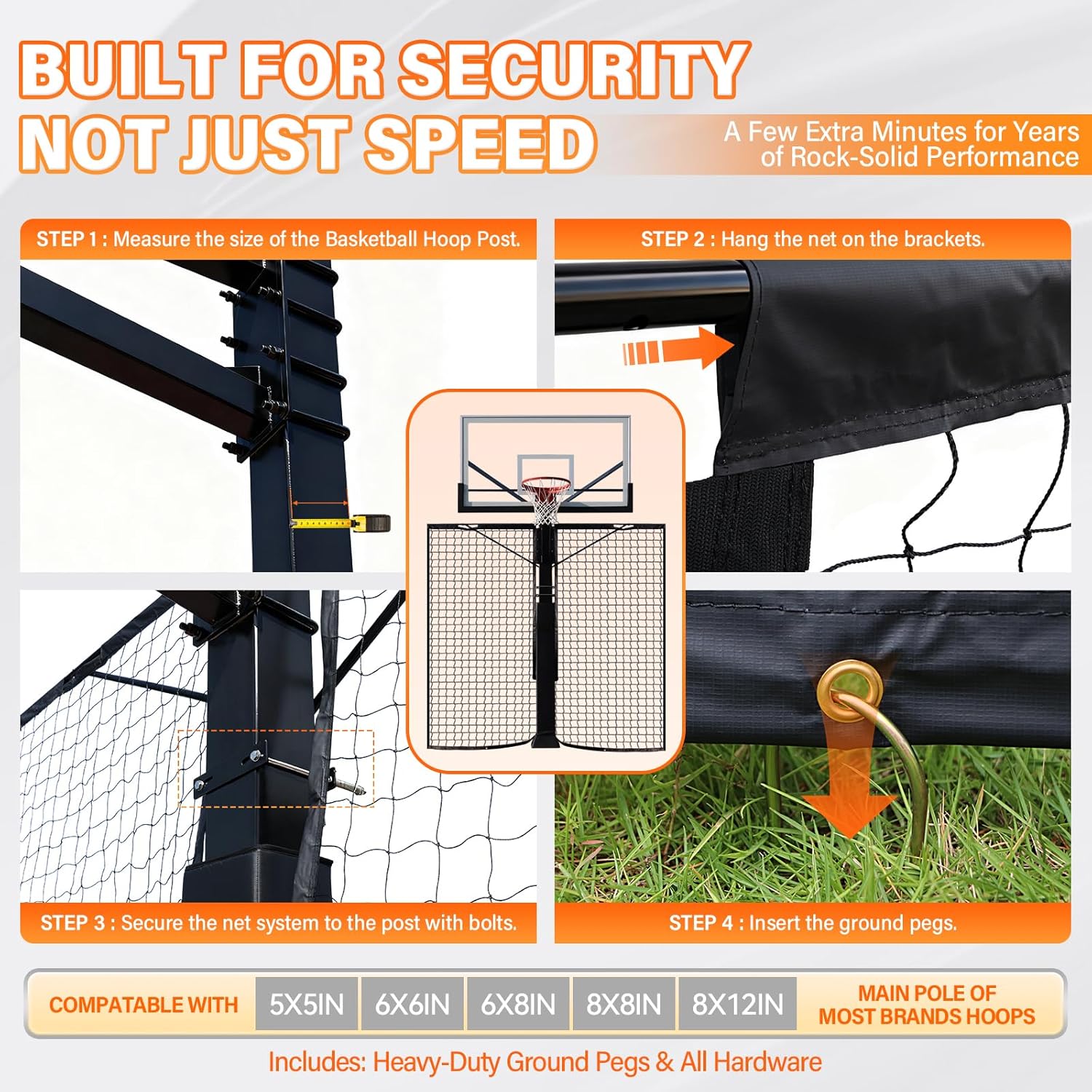 PROGOAL Basketball 2-in-1 Backstop Net+Light Mount System, Standalone Backstop Net, Standalone Light Mount Frame for Backyard Family Play, Fits Standard Hoops(Light NOT Included)