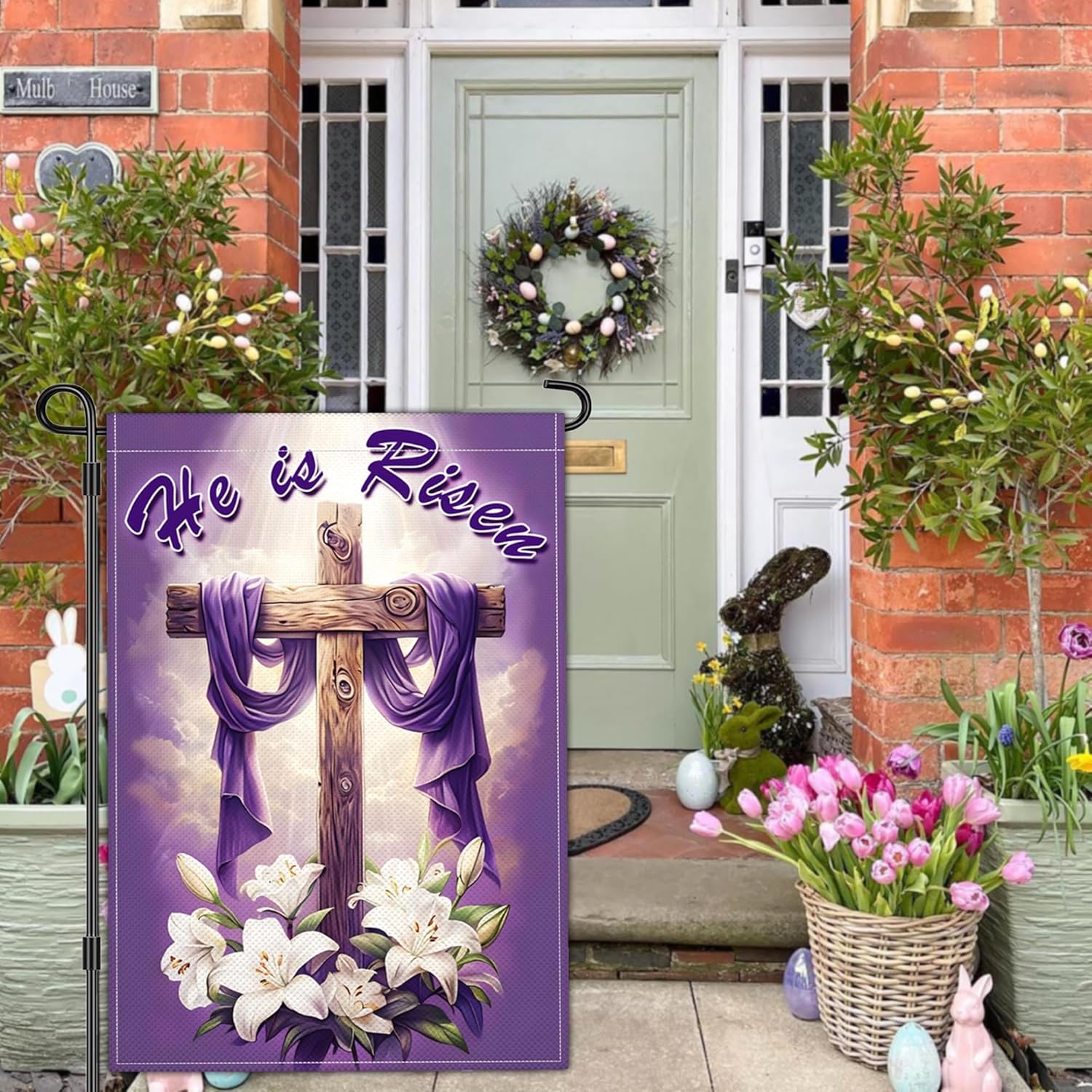 NASIAN He is Risen Garden Flag Christian Religious Easter Cross Garden Flags for Outside 12x18 Double Sided Spring Easter Yard Sign Decorations for Home Outdoor House Holiday Decor Banner - Image 7