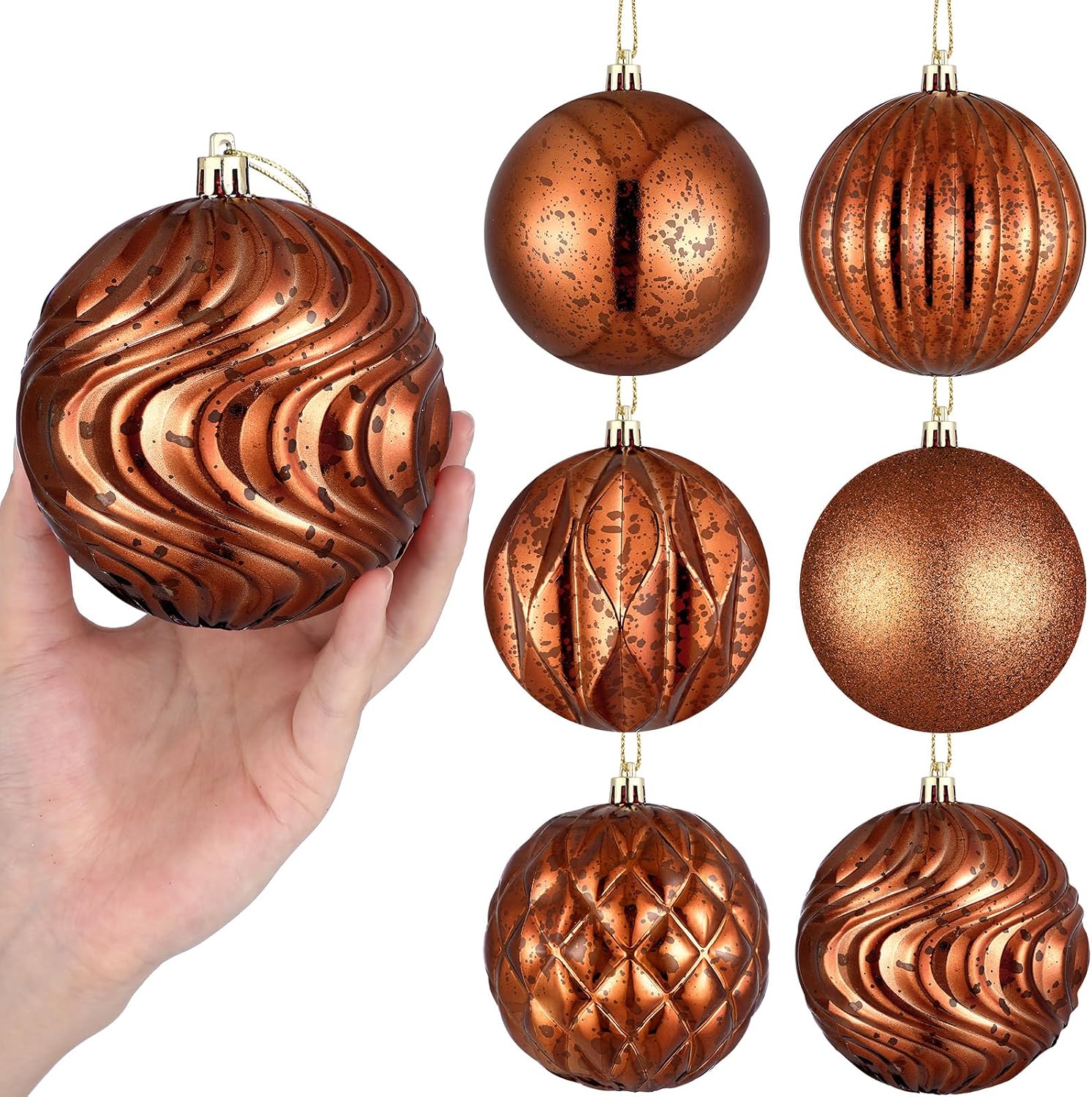 VioraWhite 6 Pcs Extra Large Mercury Christmas Ball Ornaments 4" Red Christmas Hanging Ornaments Plastic Shatterproof Glitter Winter Vintage Mercury Balls Xmas Tree Decorations for Xmas
